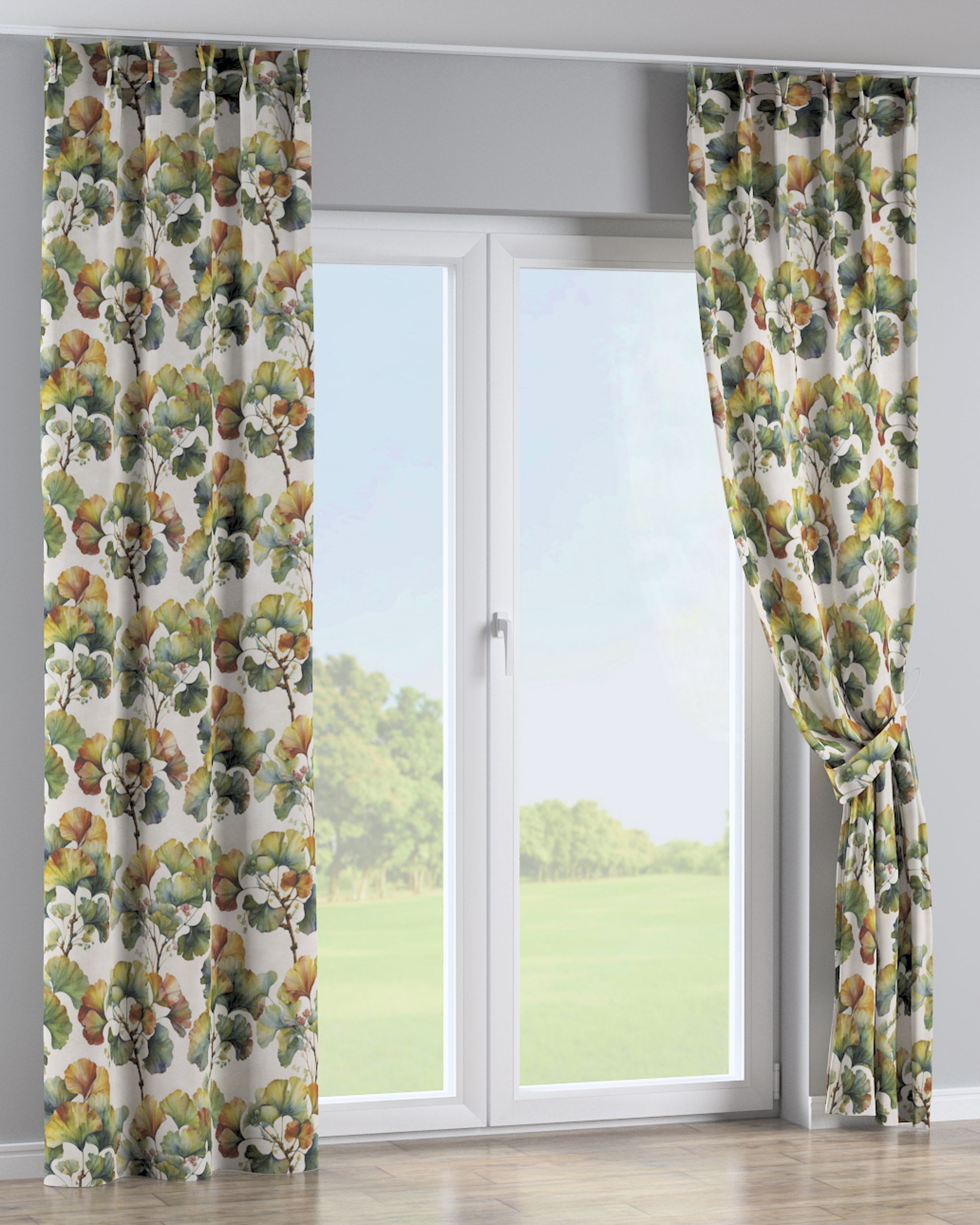 Double pinch pleat curtain colour multicolour fabric structured, patterned (hover)