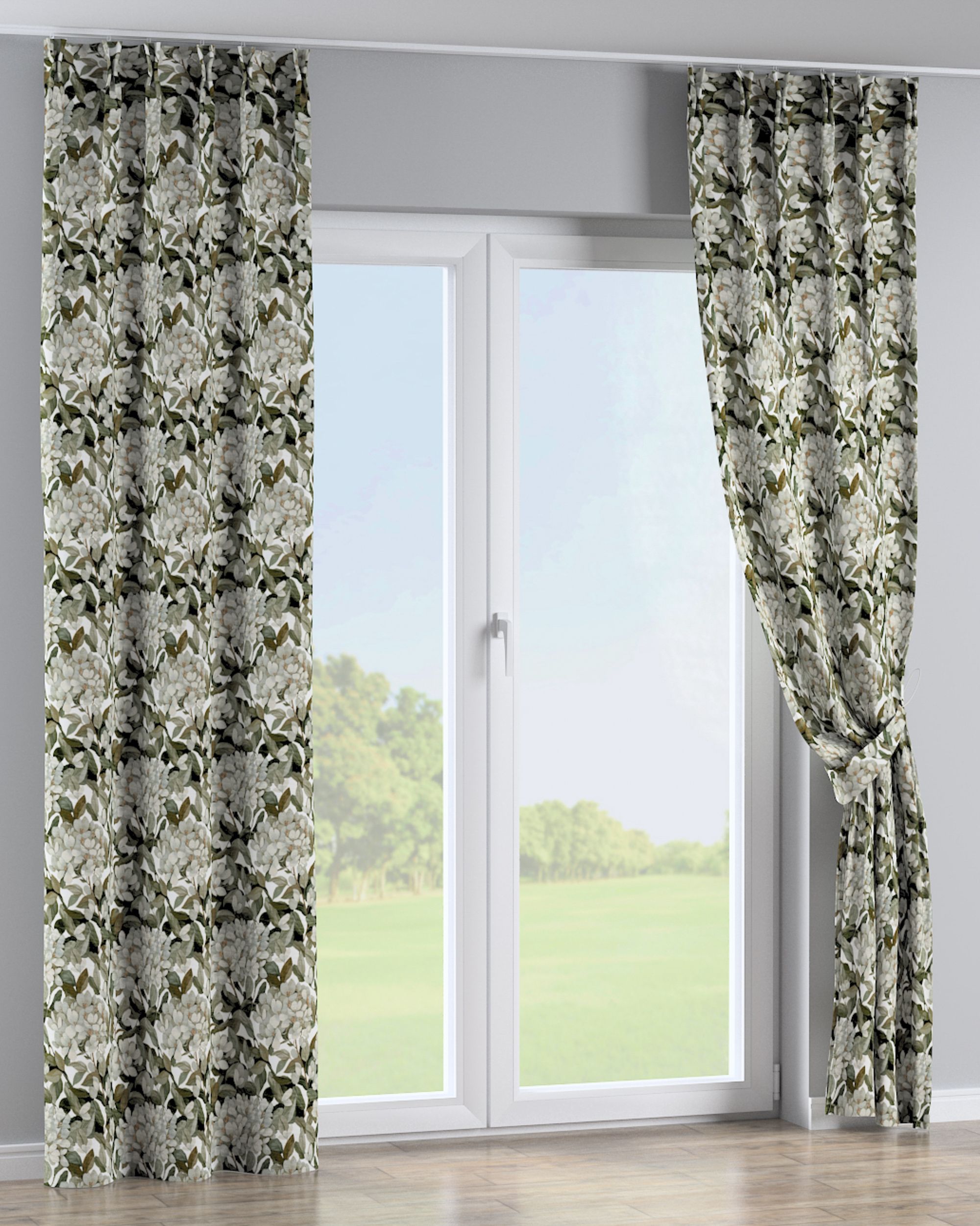 Double pinch pleat curtain colour multicolour fabric structured, patterned (hover)