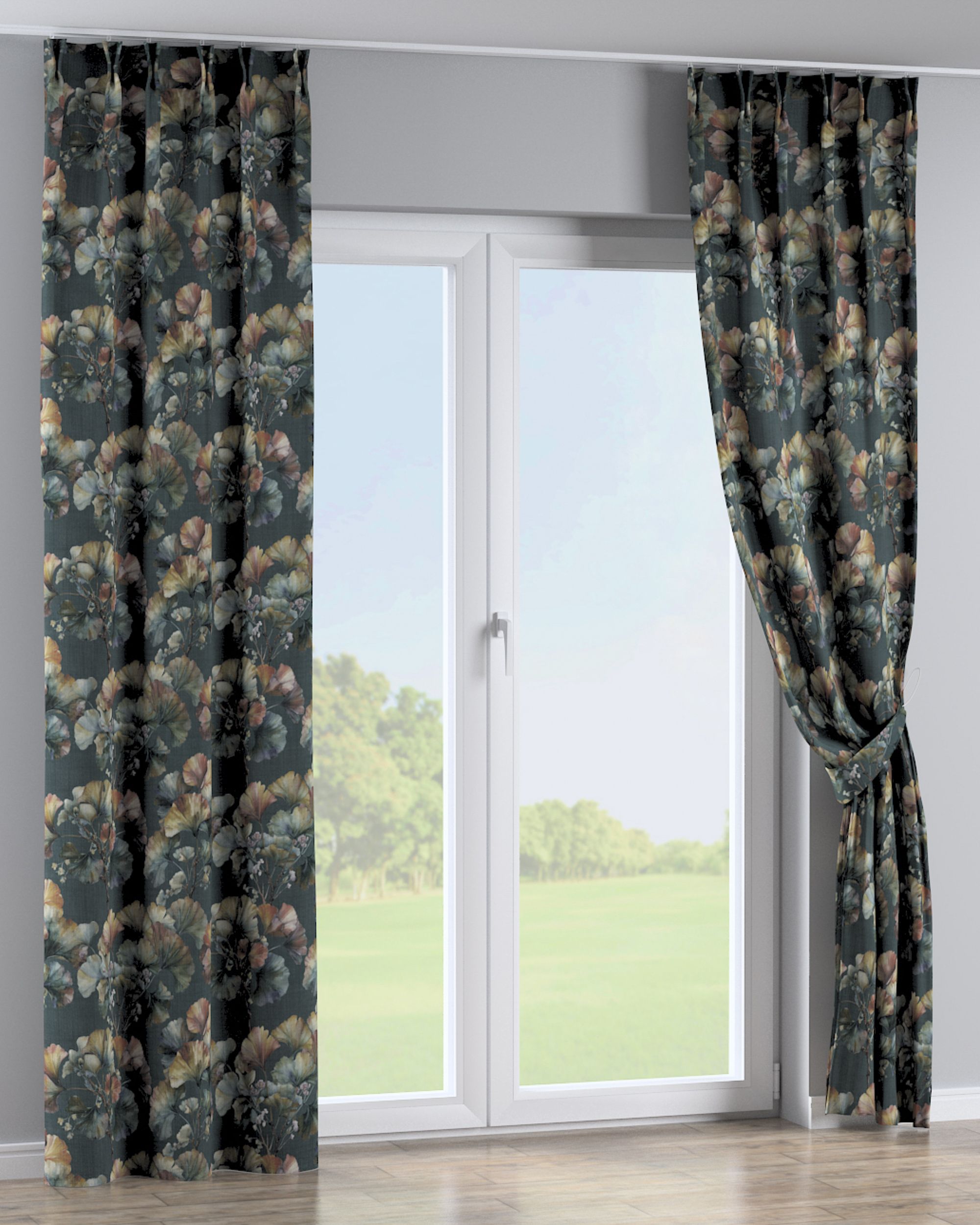 Double pinch pleat curtain colour multicolour fabric structured, patterned (hover)