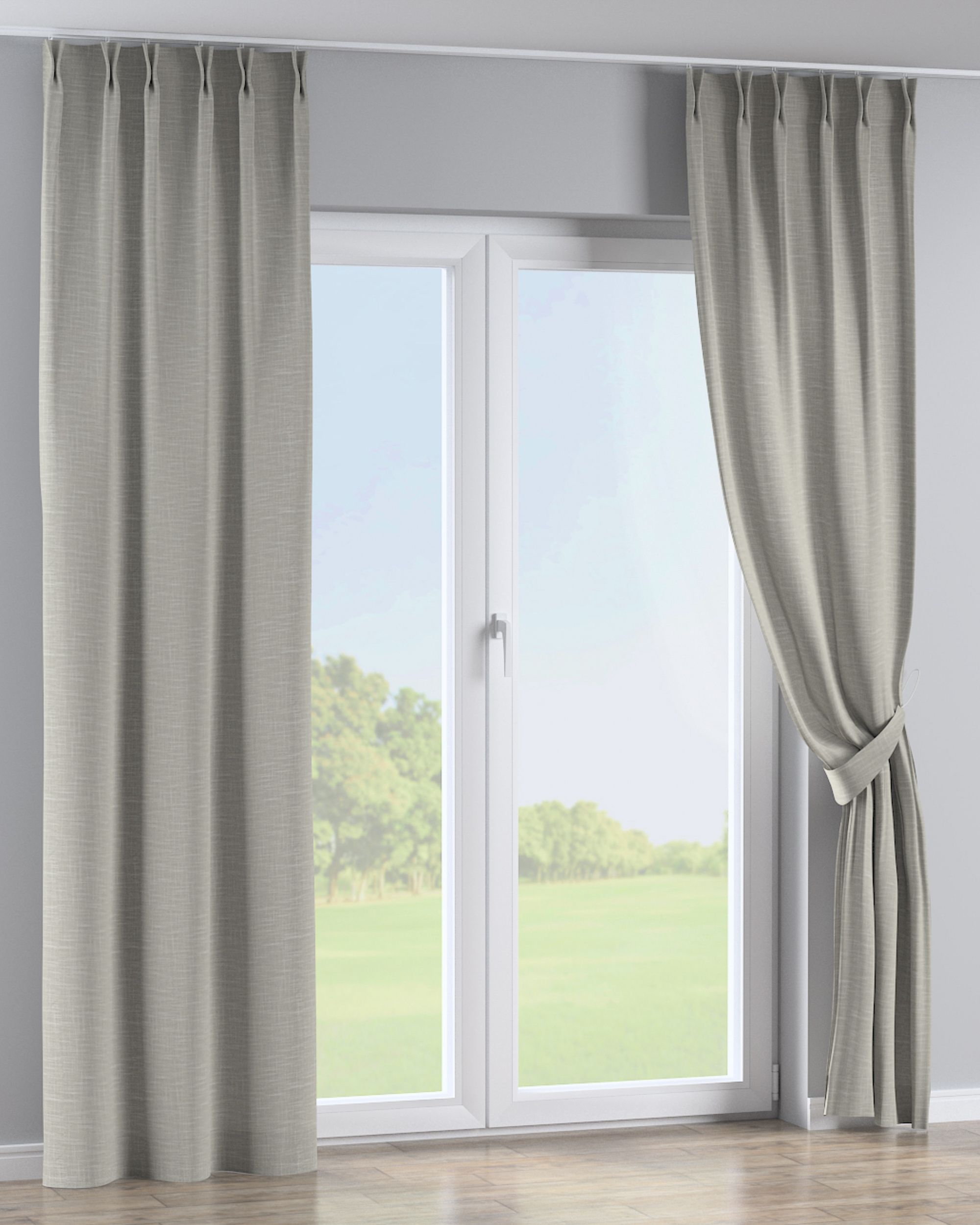 Double pinch pleat curtain colour beige fabric structured (hover)