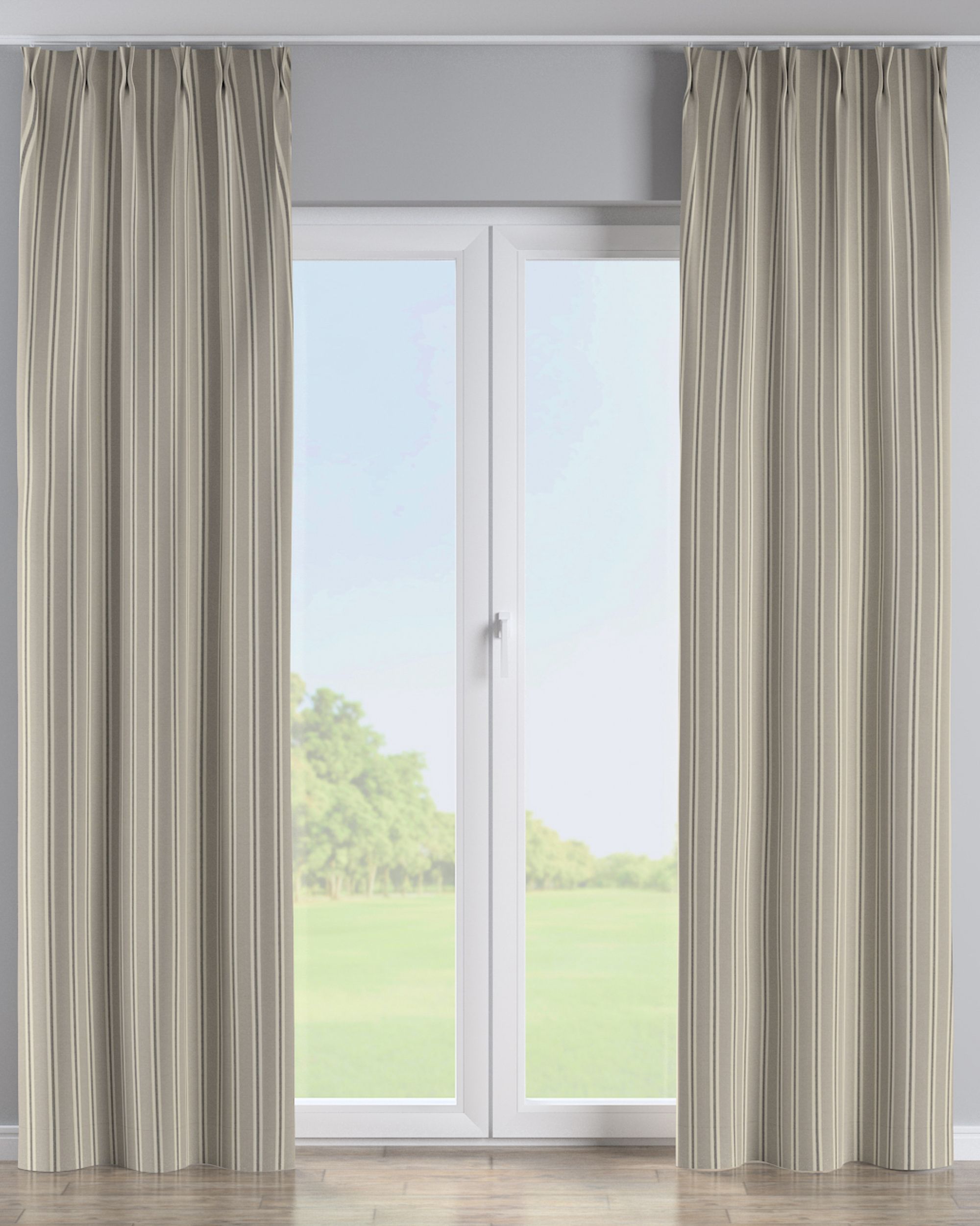 Double pinch pleat curtain colour beige fabric structured, patterned