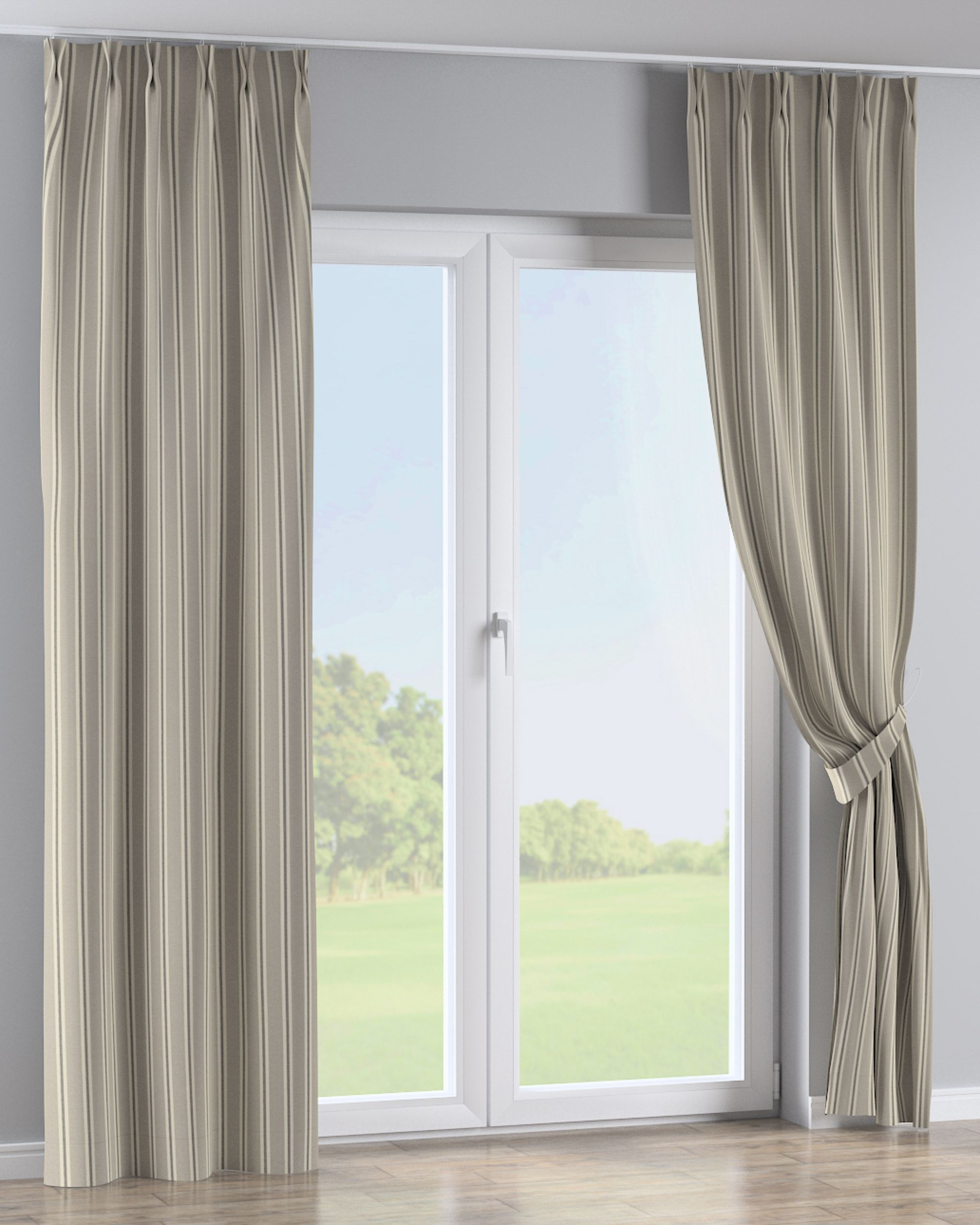 Double pinch pleat curtain colour beige fabric structured, patterned (hover)