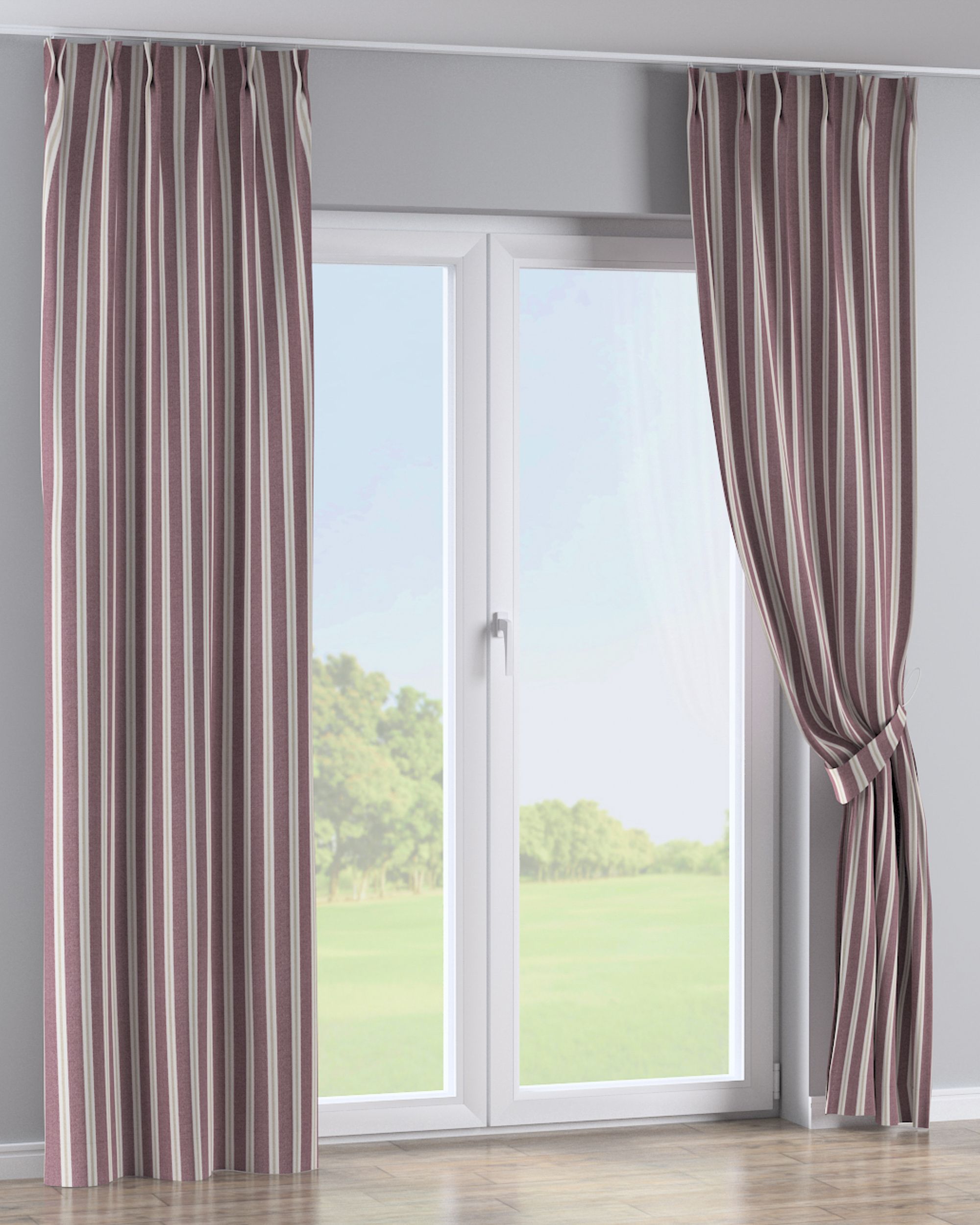 Double pinch pleat curtain colour red fabric structured, patterned (hover)