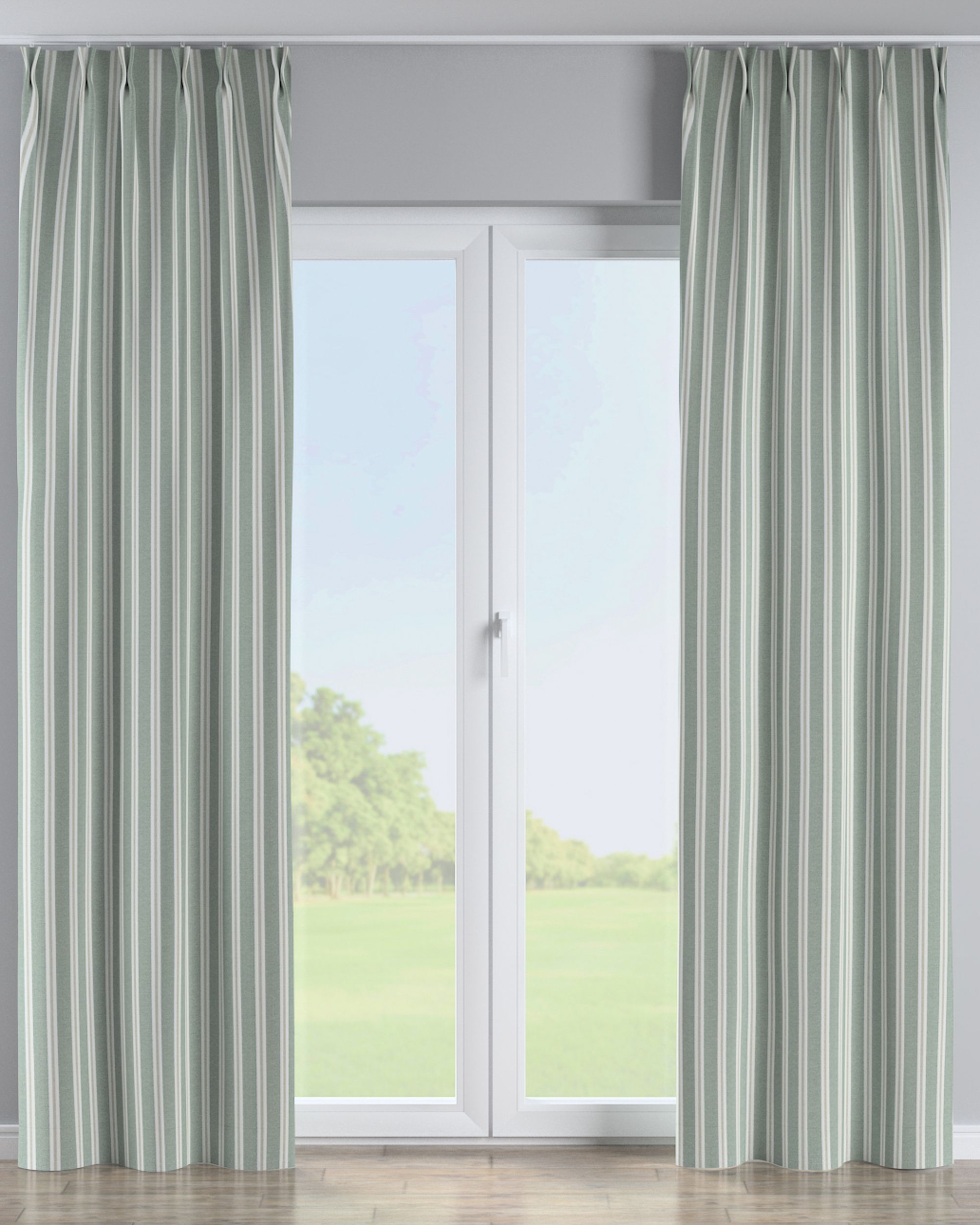 Double pinch pleat curtain colour green fabric structured, patterned