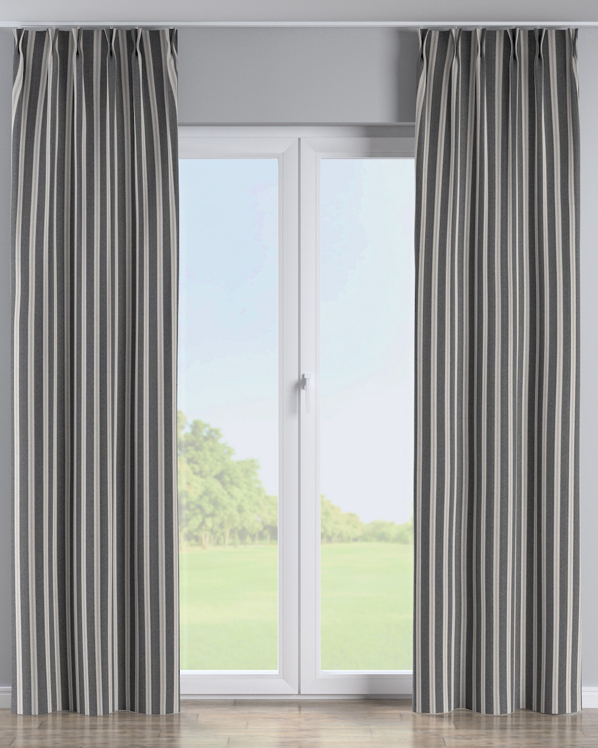 Double pinch pleat curtain colour black fabric structured, patterned