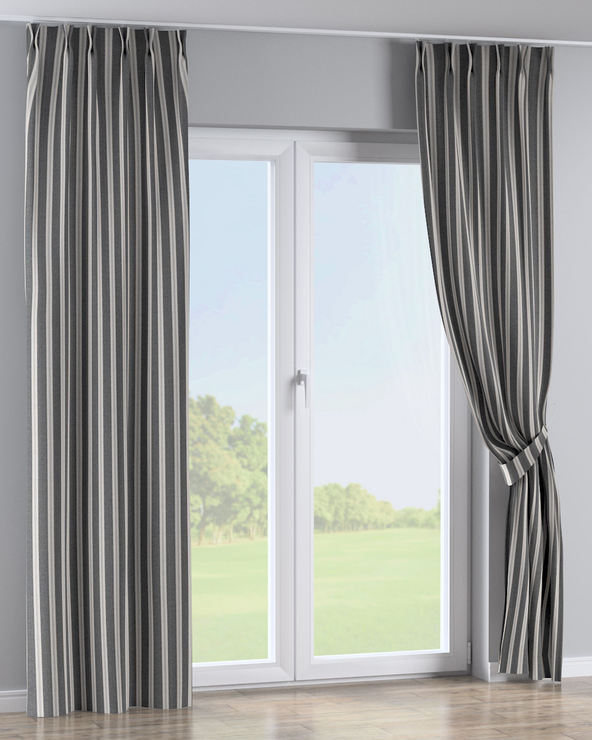 Double pinch pleat curtain colour black fabric structured, patterned (hover)