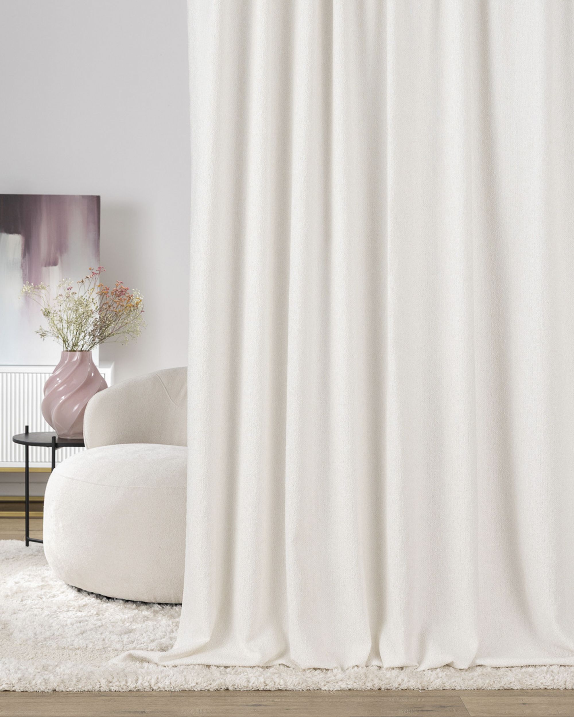 Double pinch pleat curtain colour white fabric structured (hover)