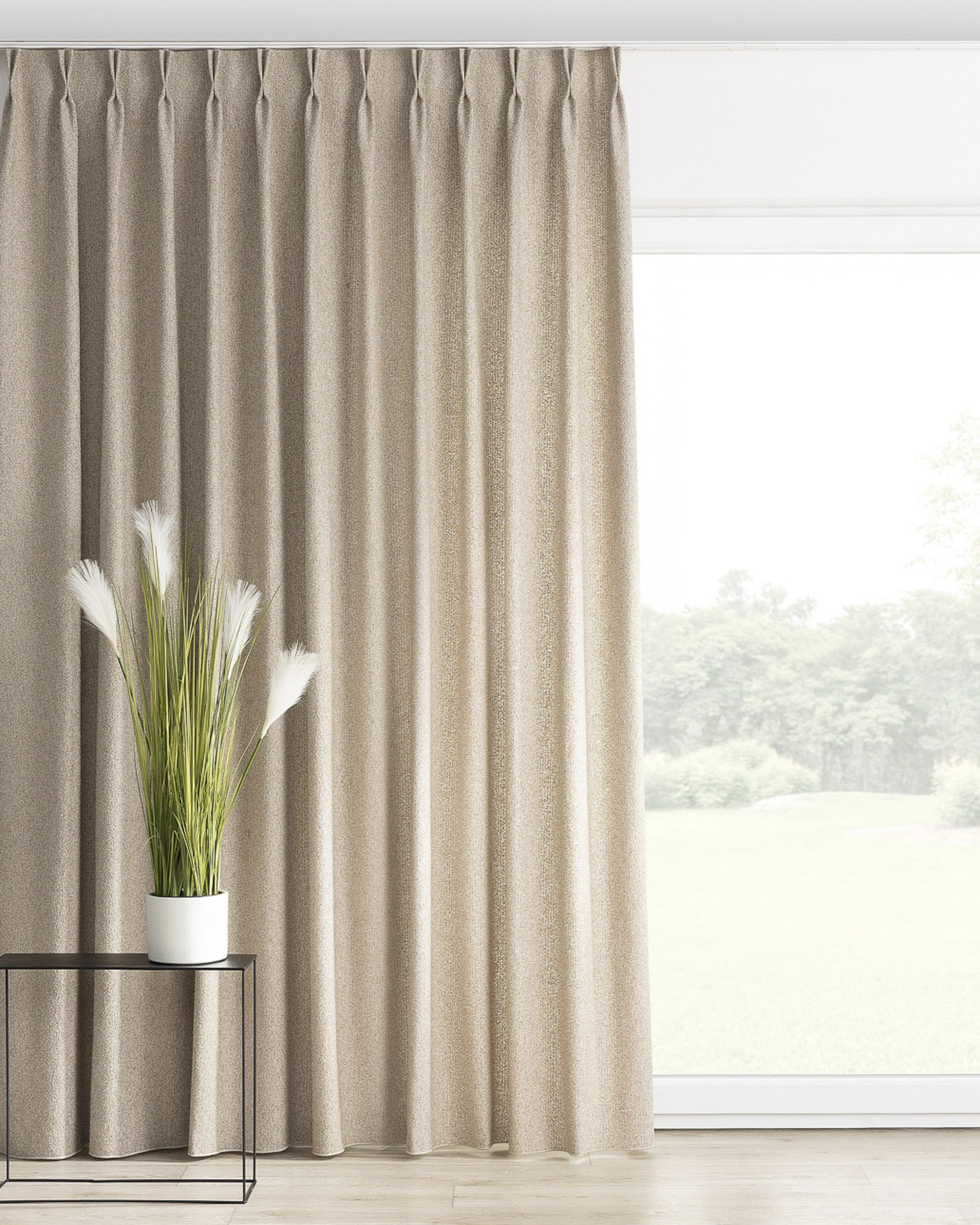 Double pinch pleat curtain colour beige fabric structured