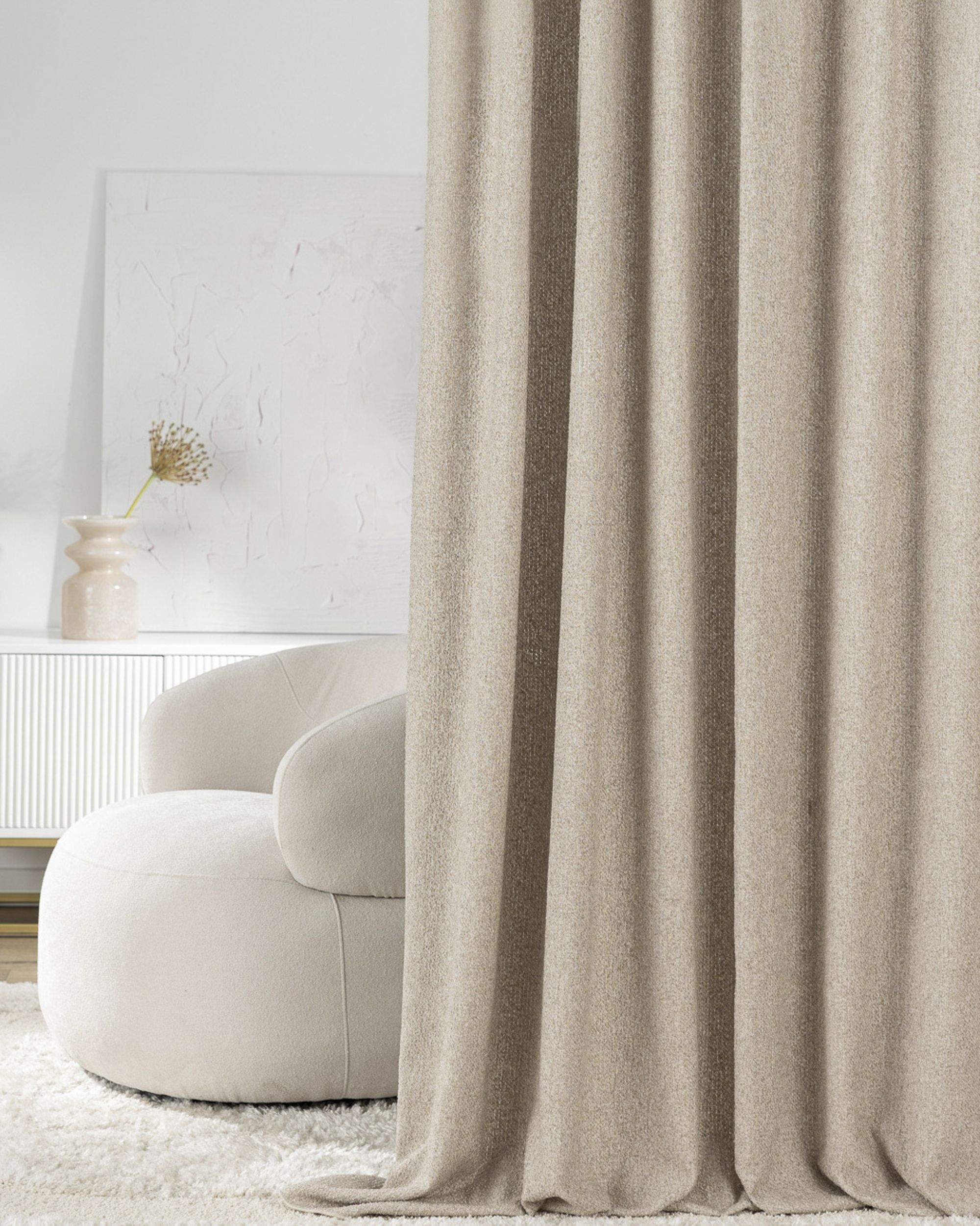 Double pinch pleat curtain colour beige fabric structured (hover)