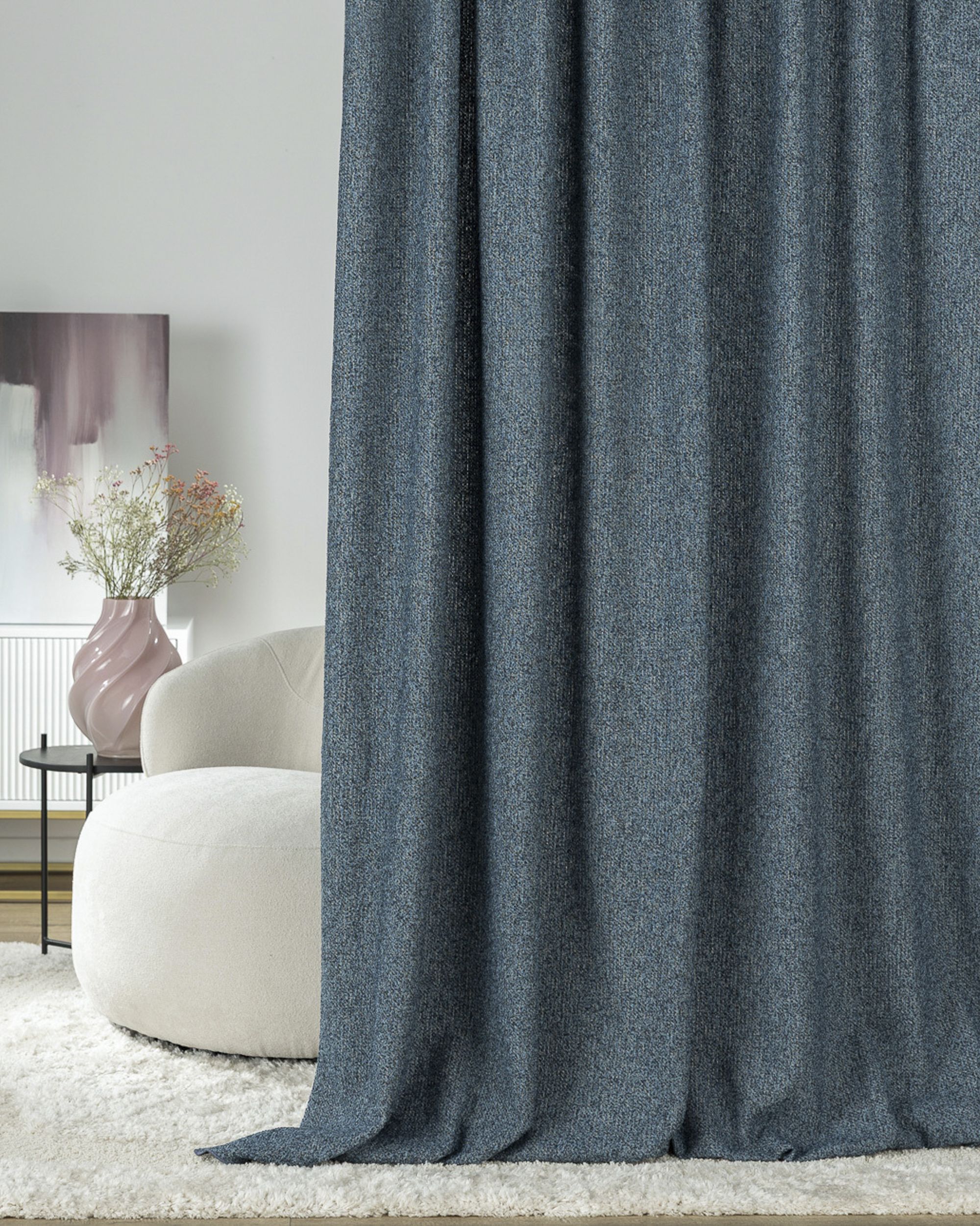 Double pinch pleat curtain colour blue fabric structured (hover)