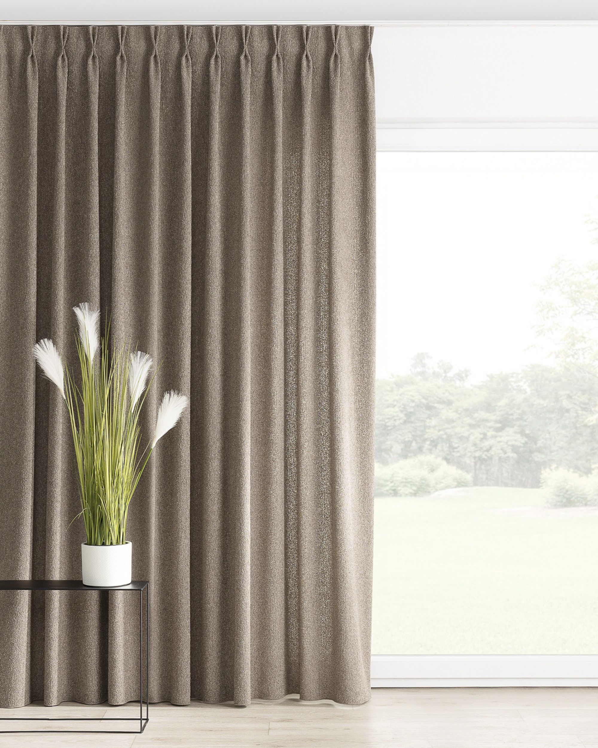 Double pinch pleat curtain colour beige fabric structured