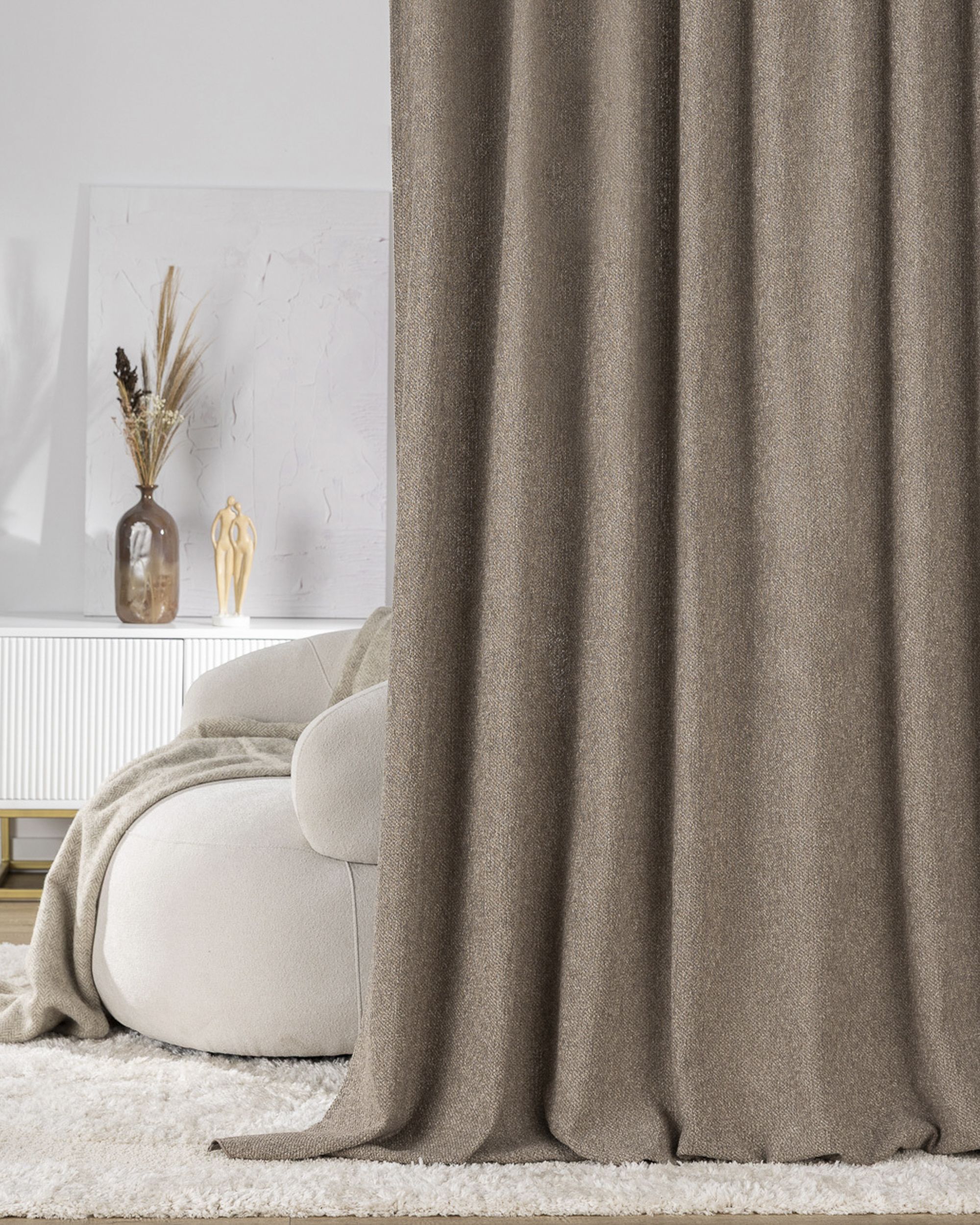 Double pinch pleat curtain colour beige fabric structured (hover)