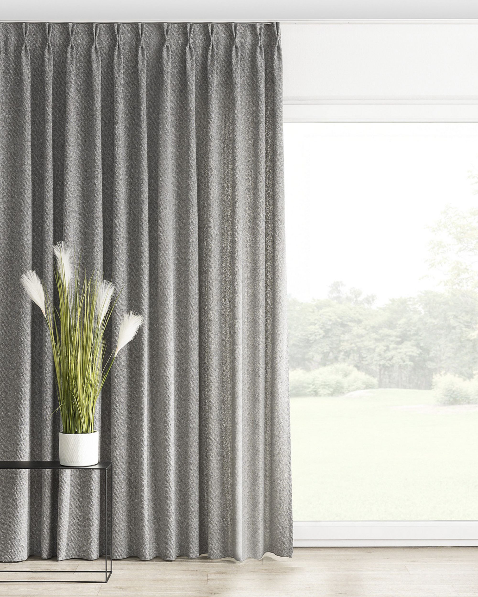 Double pinch pleat curtain colour grey fabric structured