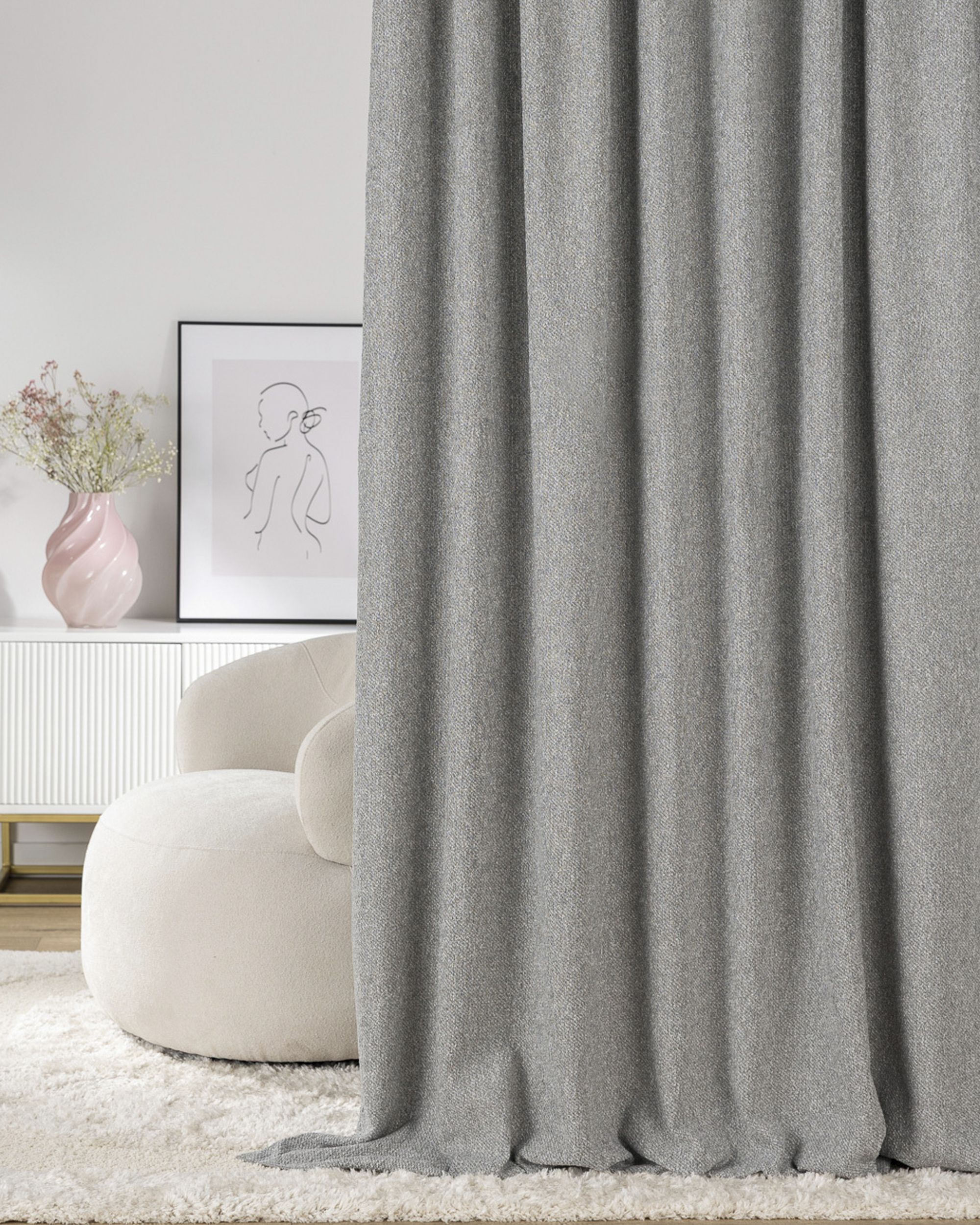 Double pinch pleat curtain colour grey fabric structured (hover)