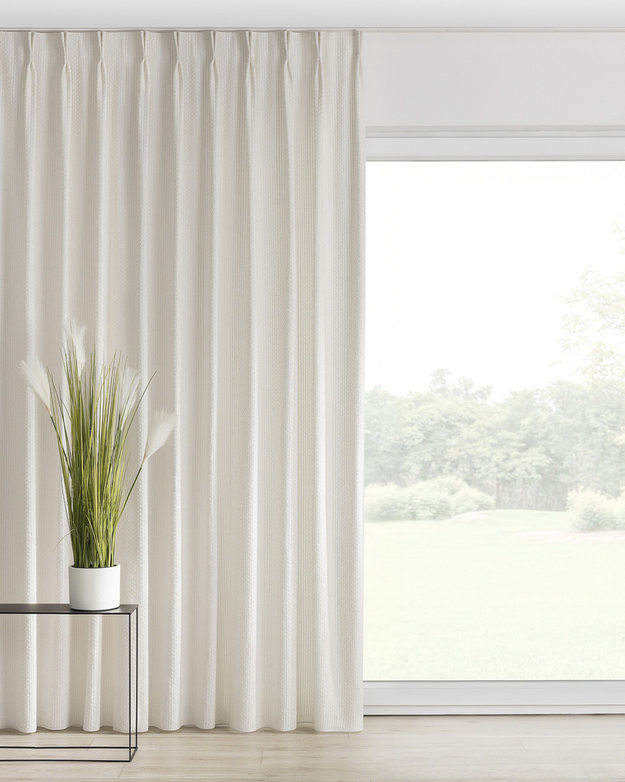 Double pinch pleat curtain colour white fabric structured