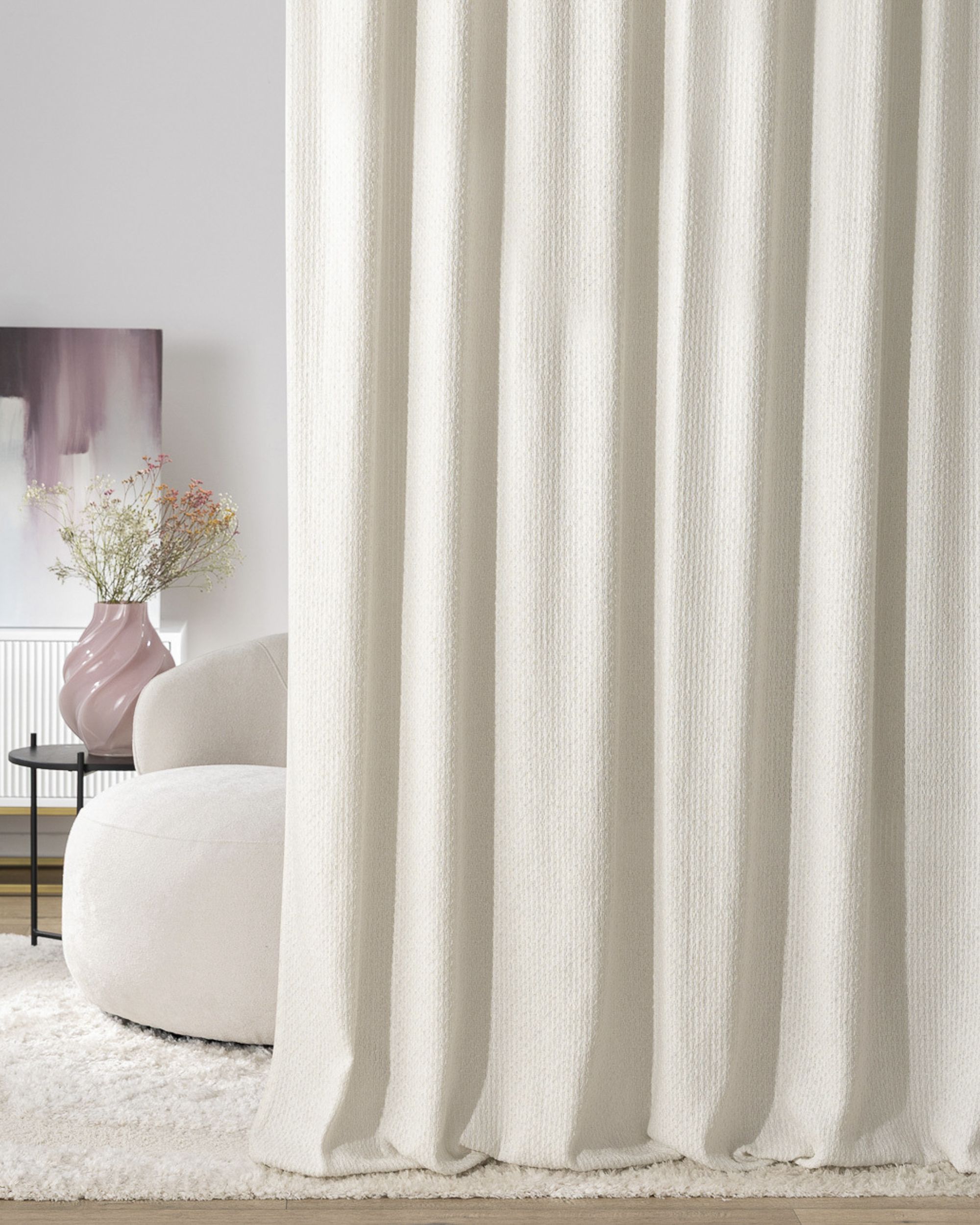 Double pinch pleat curtain colour white fabric structured (hover)