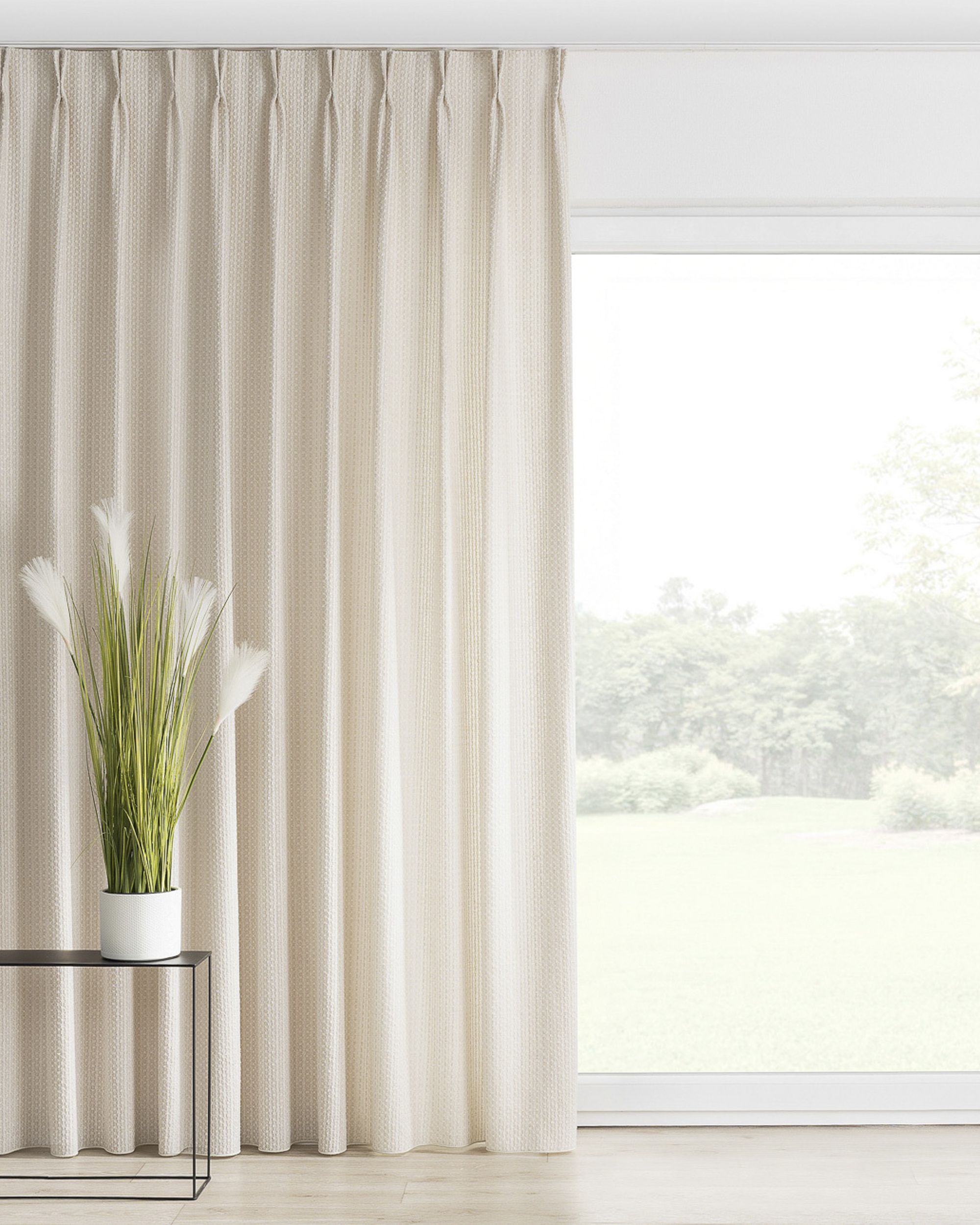 Double pinch pleat curtain colour cream fabric structured