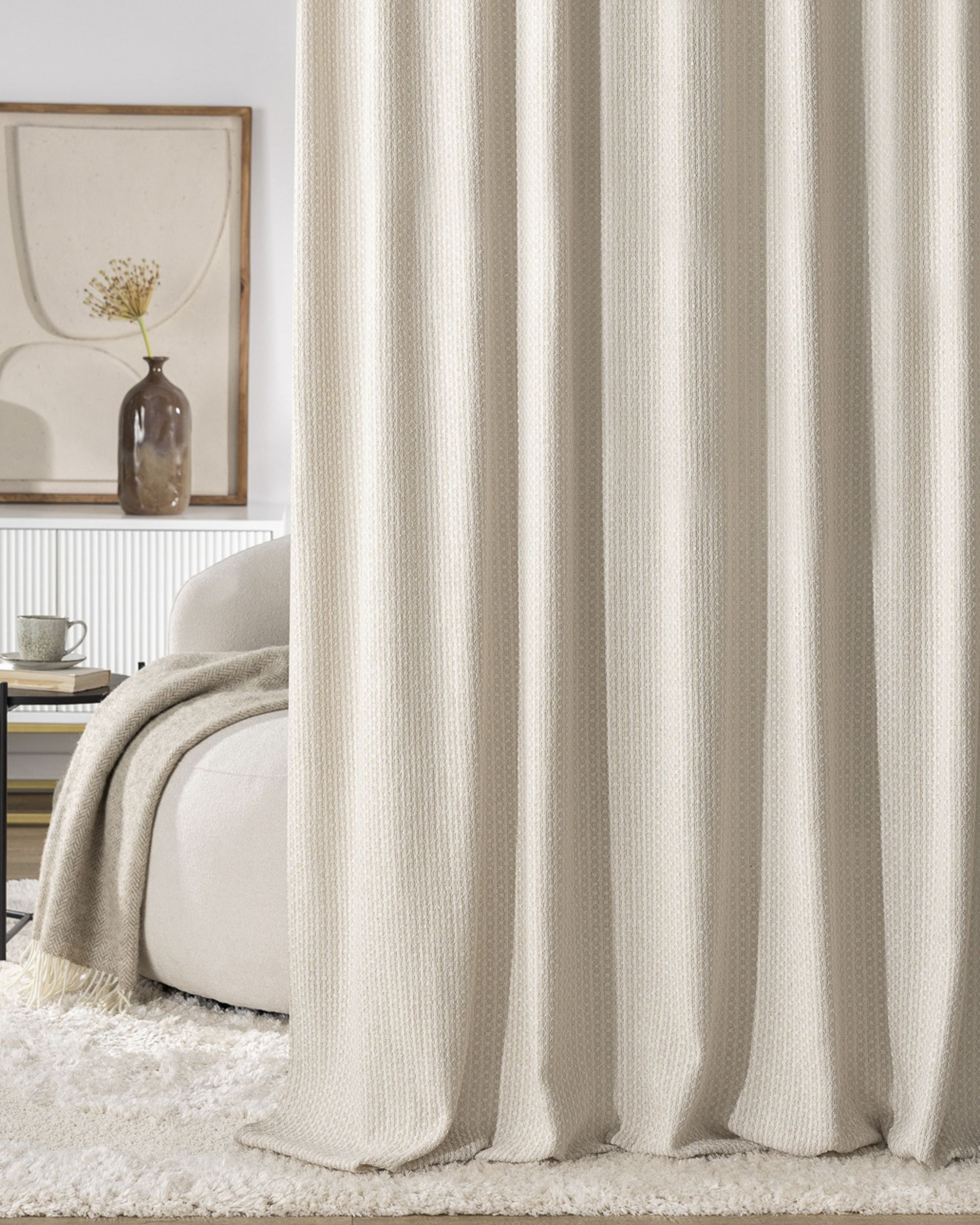 Double pinch pleat curtain colour cream fabric structured (hover)