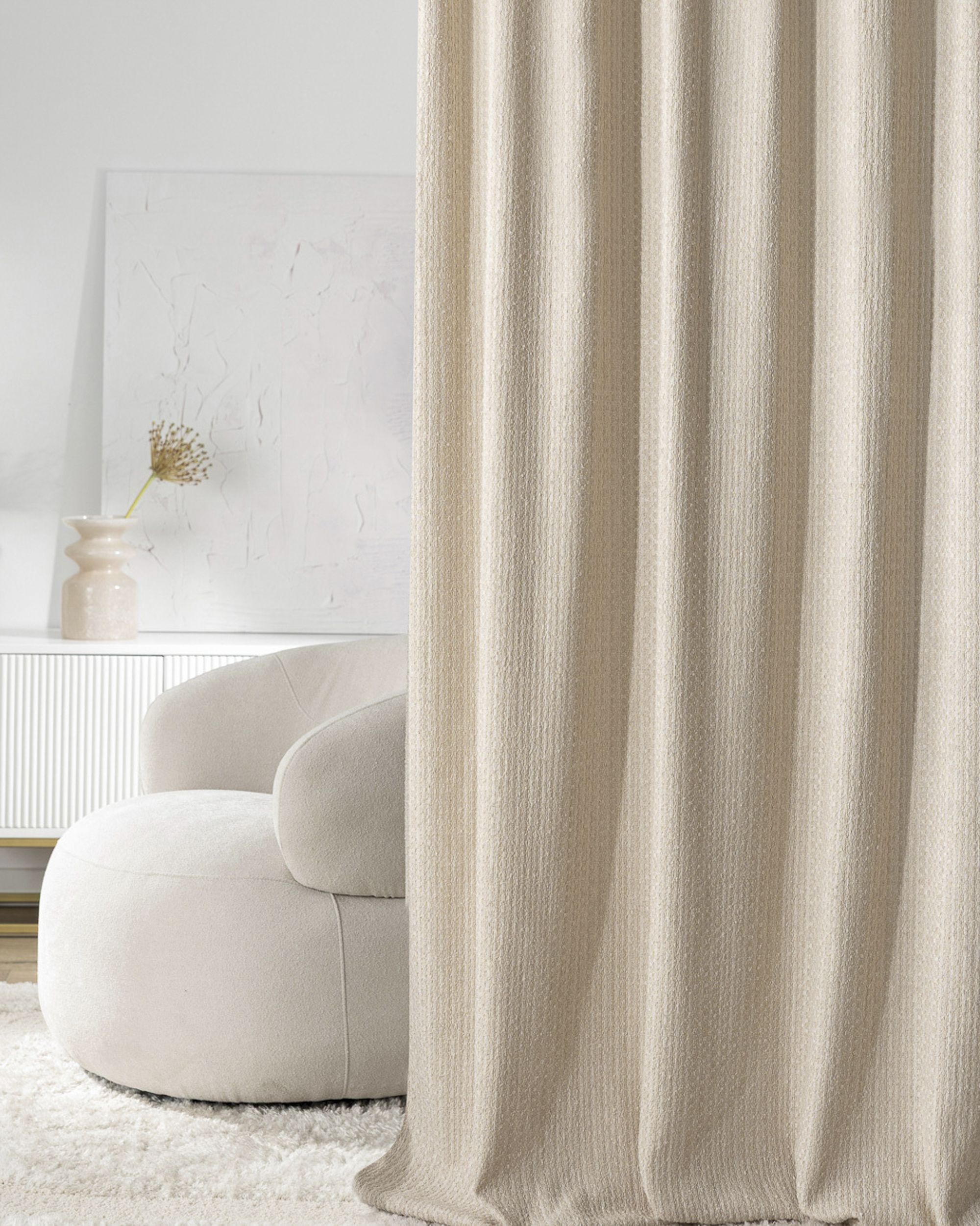 Double pinch pleat curtain colour beige fabric structured (hover)