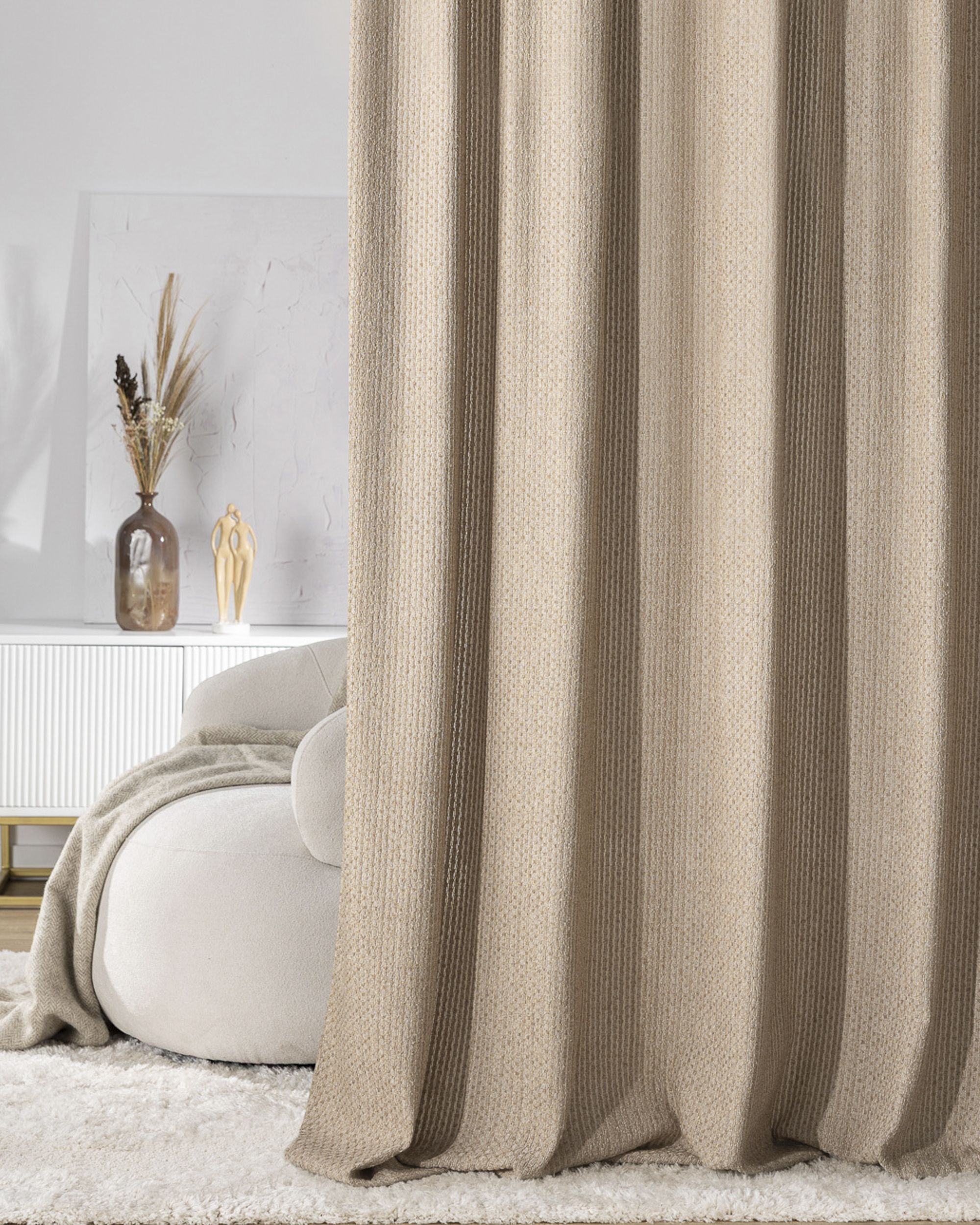 Double pinch pleat curtain colour beige fabric structured (hover)