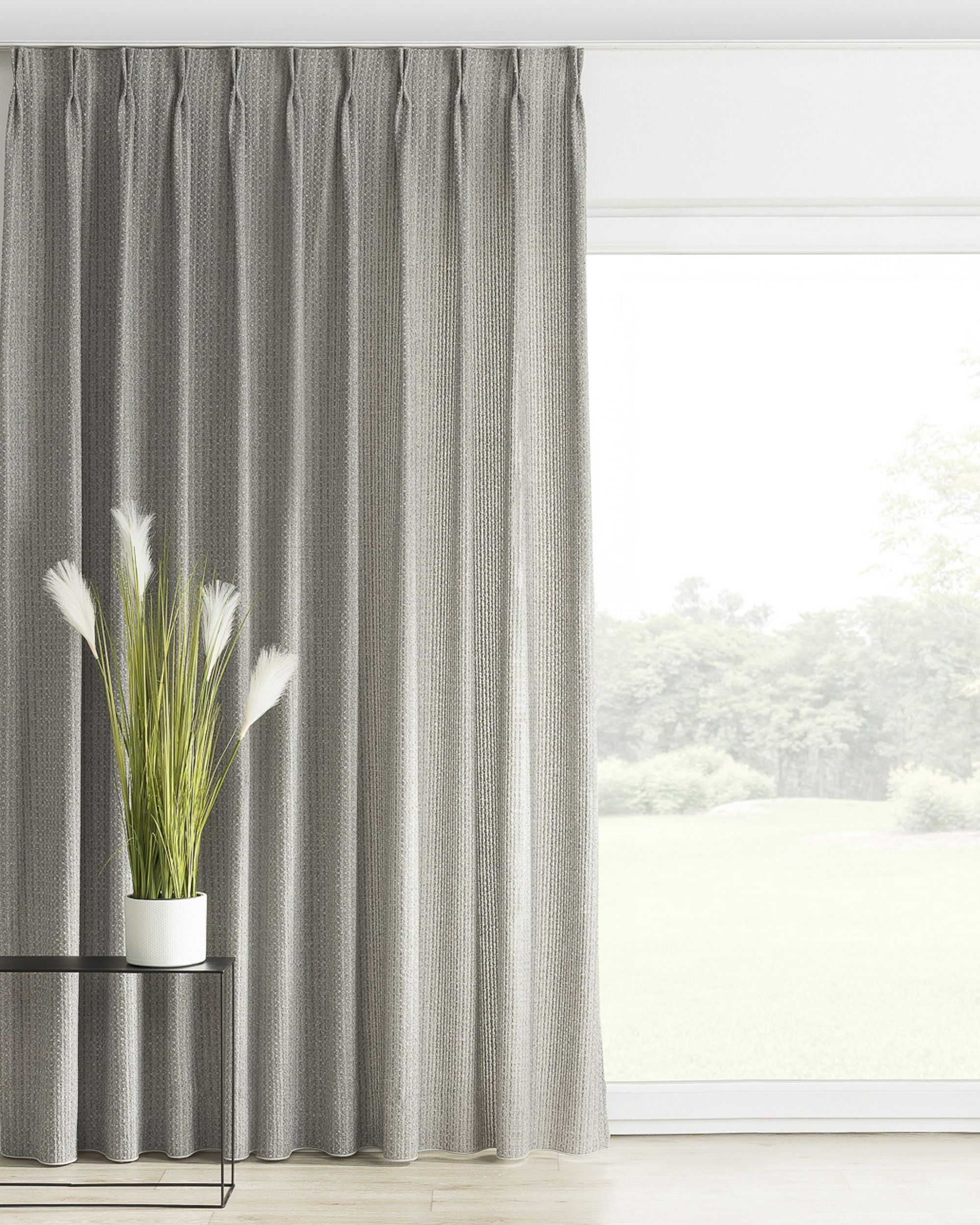 Double pinch pleat curtain colour grey fabric structured