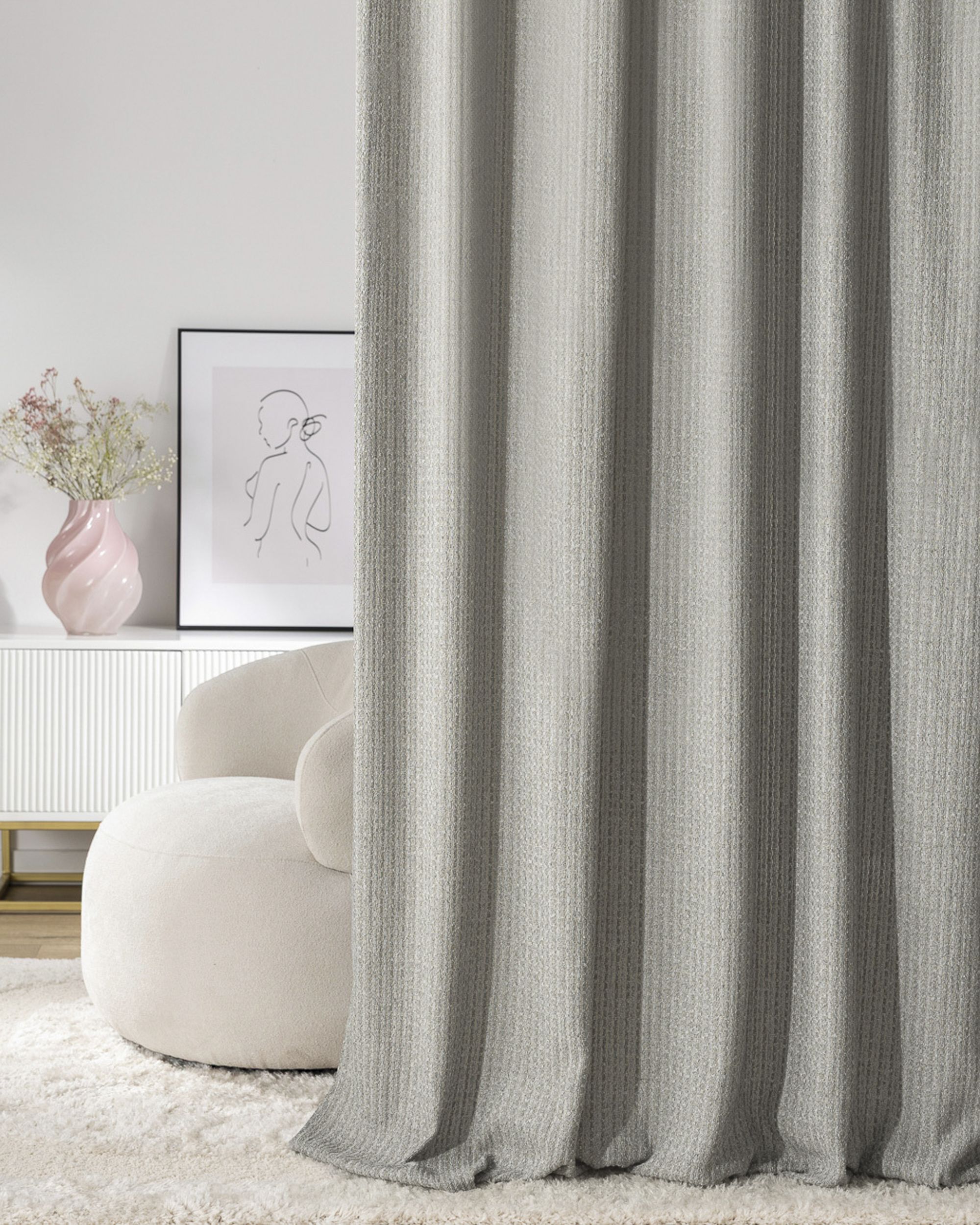Double pinch pleat curtain colour grey fabric structured (hover)