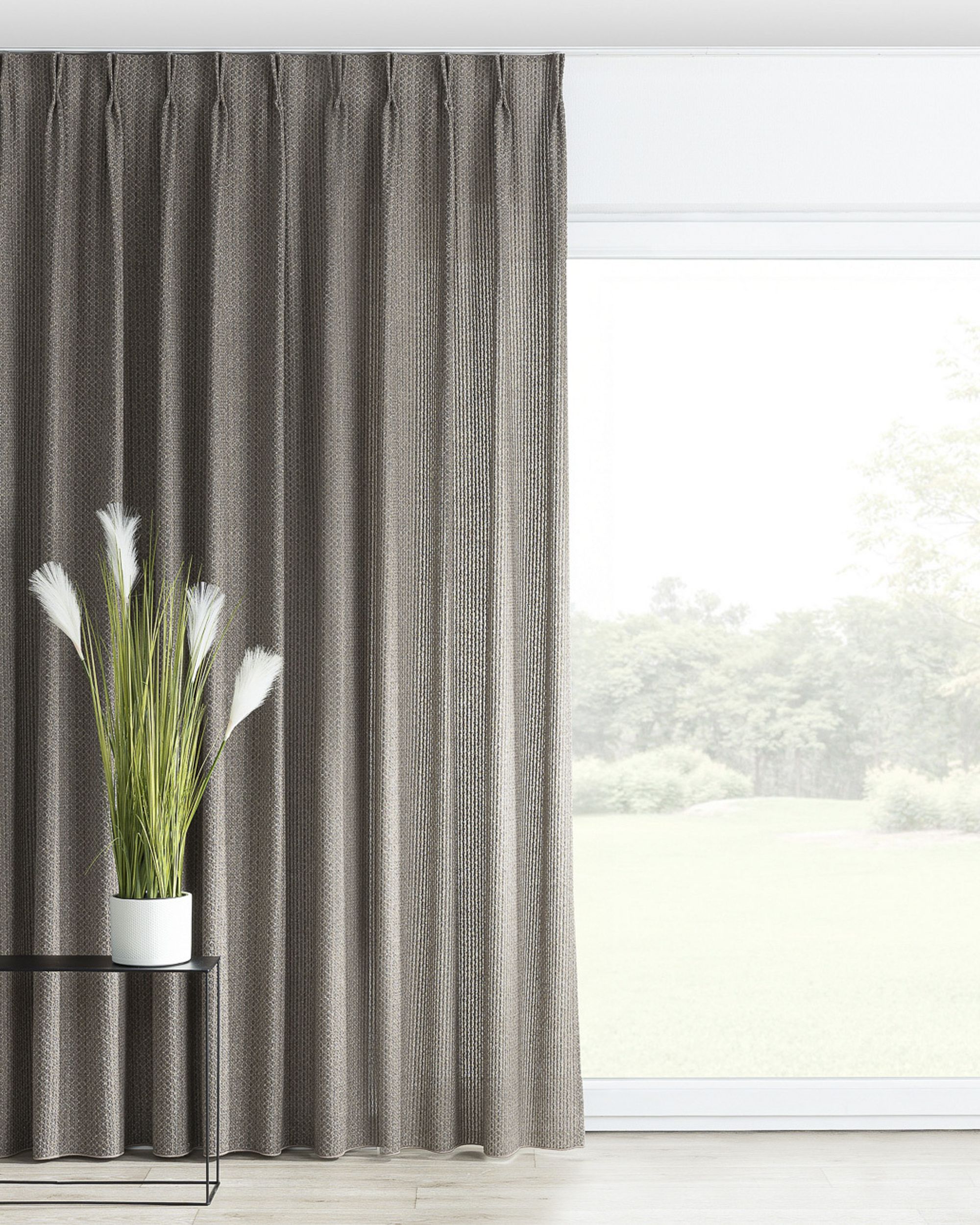 Double pinch pleat curtain colour grey fabric structured