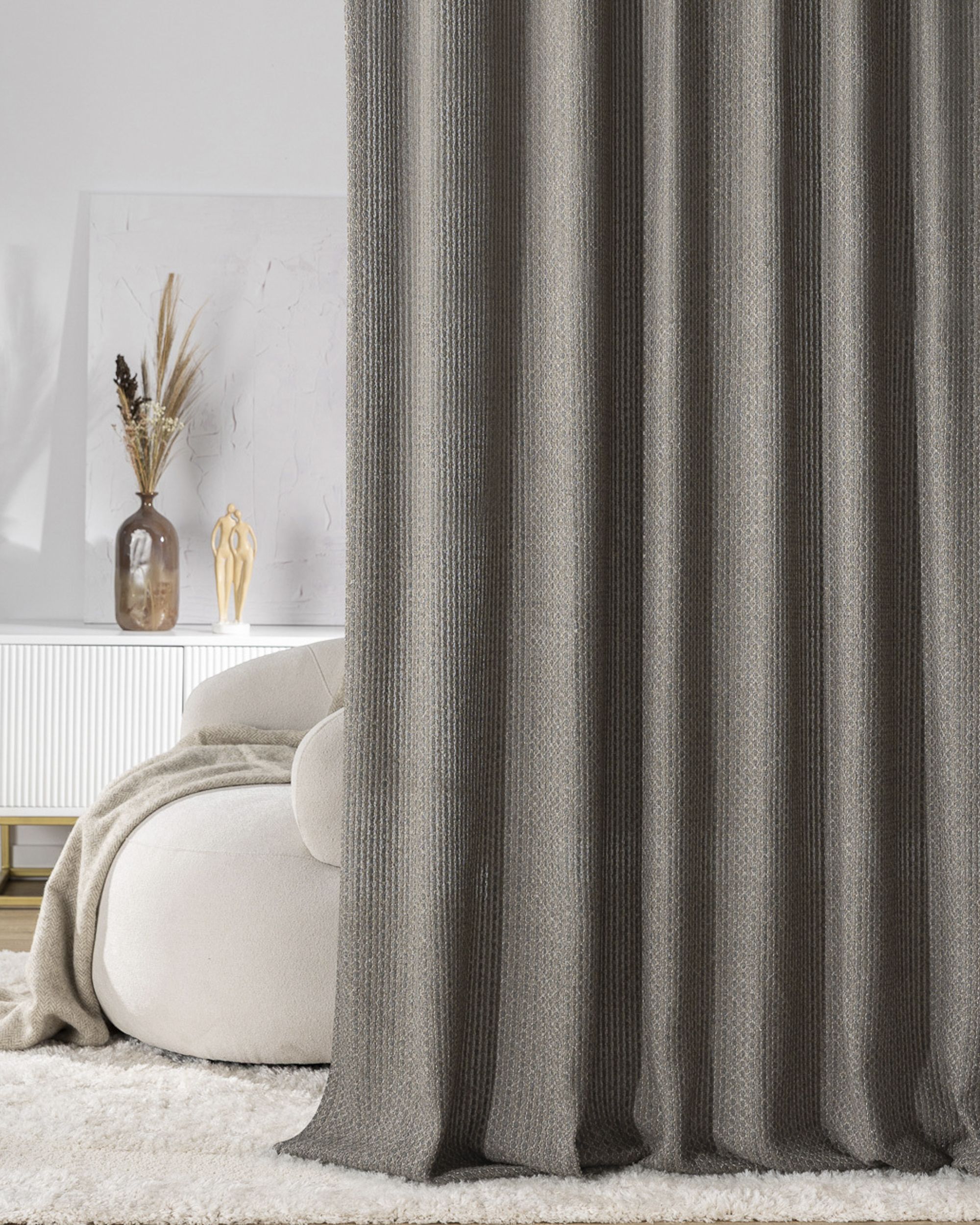 Double pinch pleat curtain colour grey fabric structured (hover)