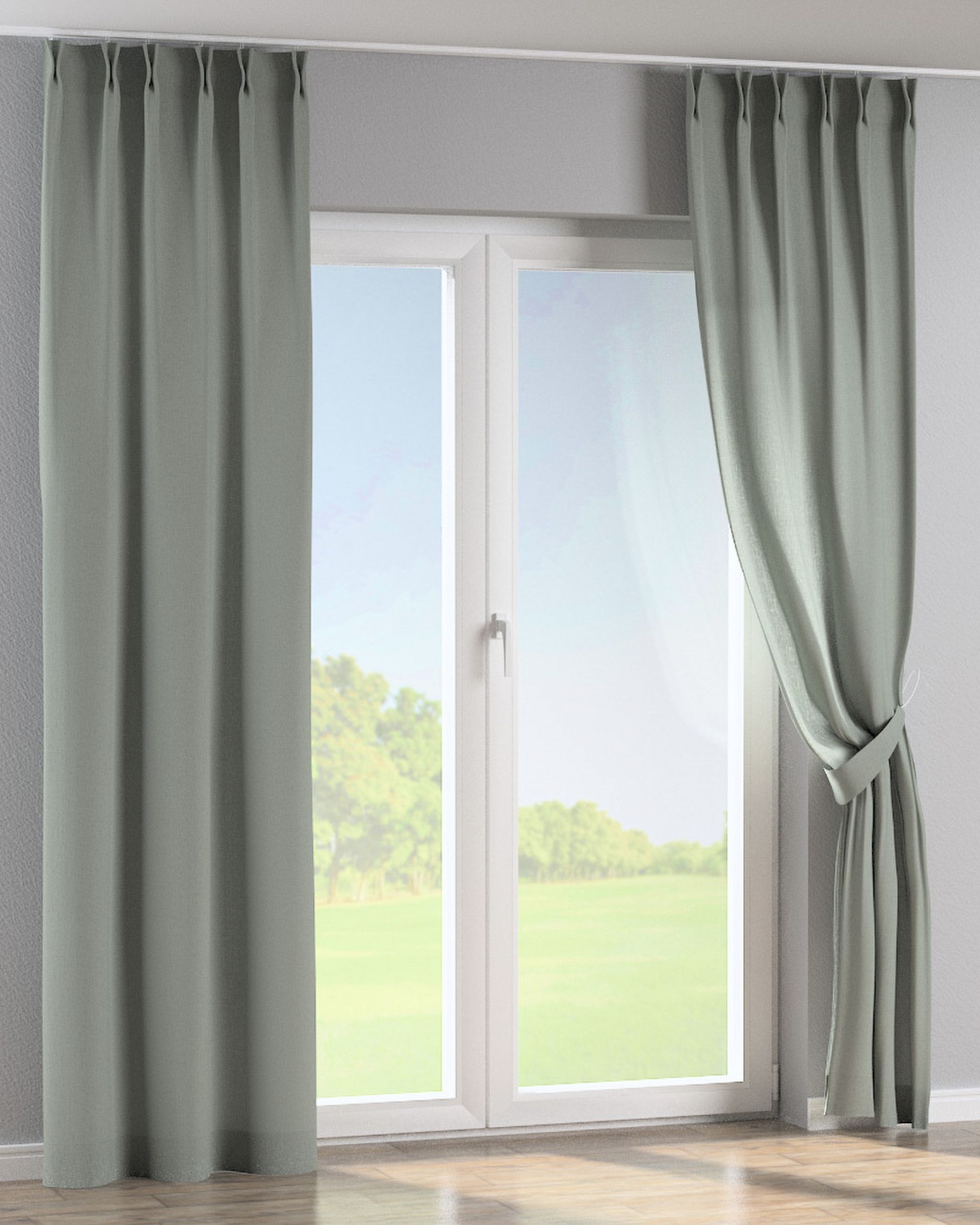 Double pinch pleat curtain colour grey fabric semi-sheer, structured (hover)