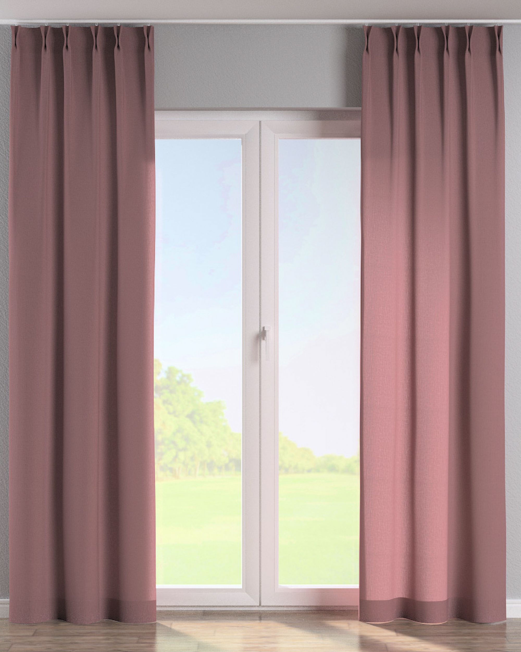 Double pinch pleat curtain colour pink fabric semi-sheer, structured