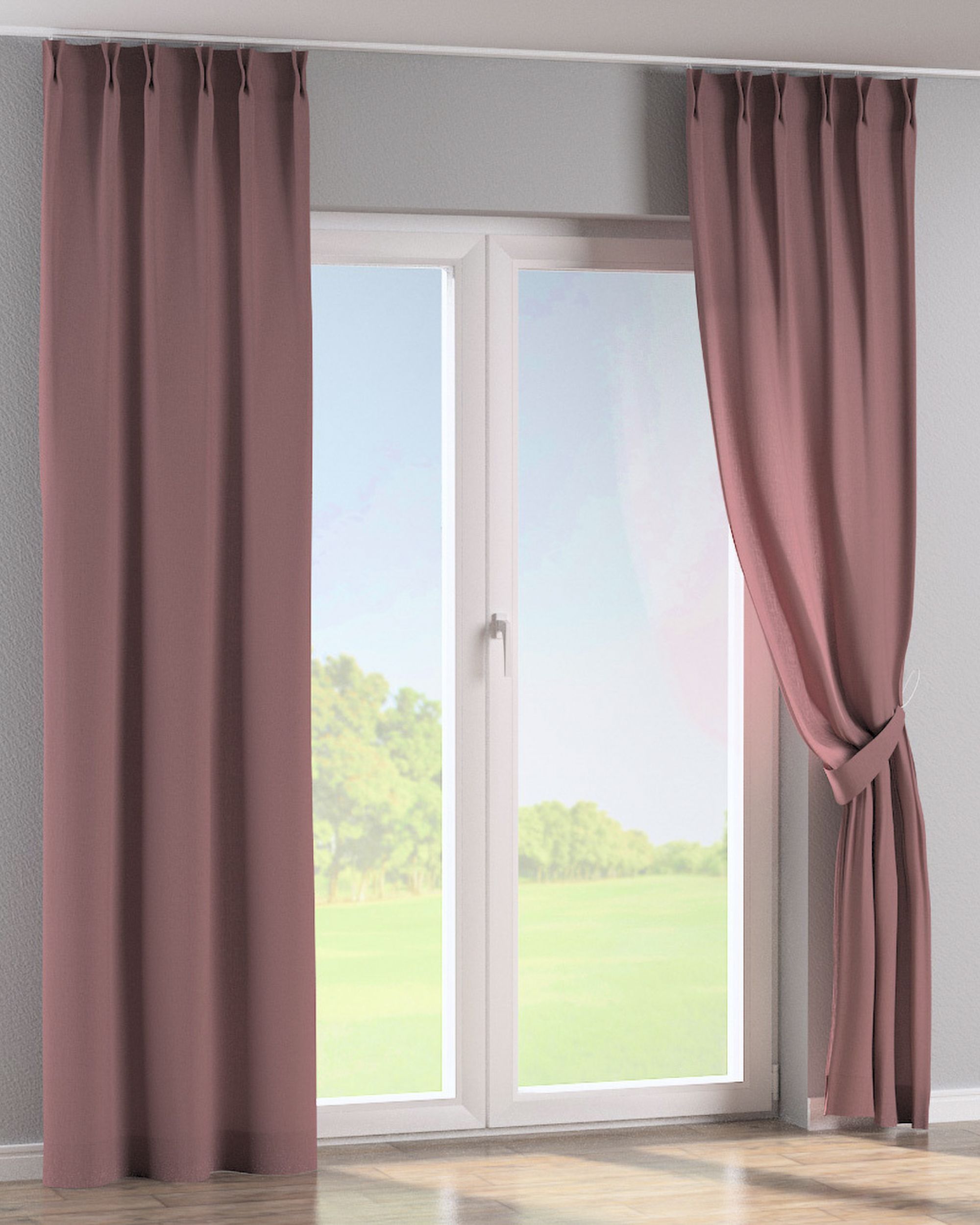 Double pinch pleat curtain colour pink fabric semi-sheer, structured (hover)