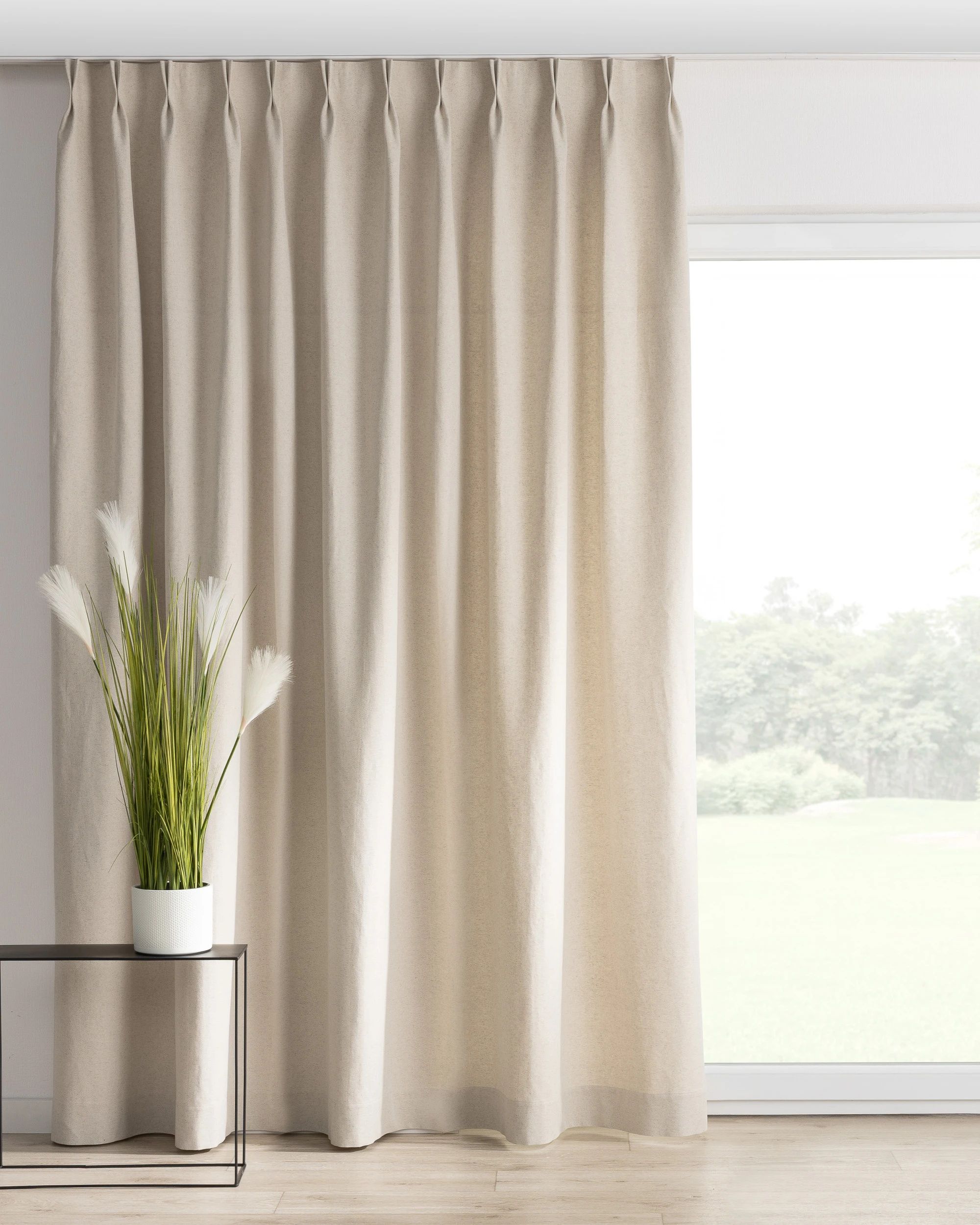 Double pinch pleat curtain colour beige fabric structured