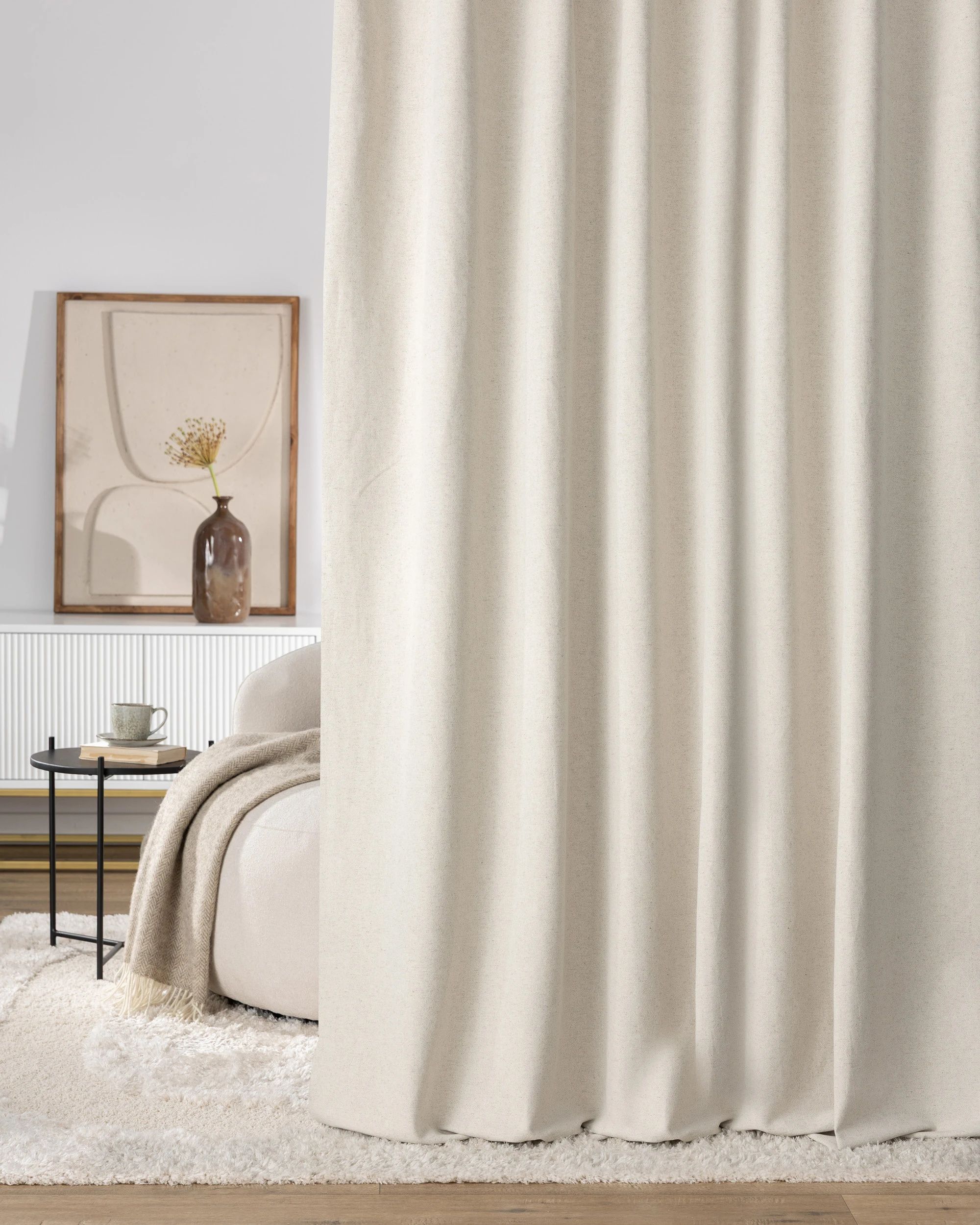 Double pinch pleat curtain colour beige fabric structured (hover)
