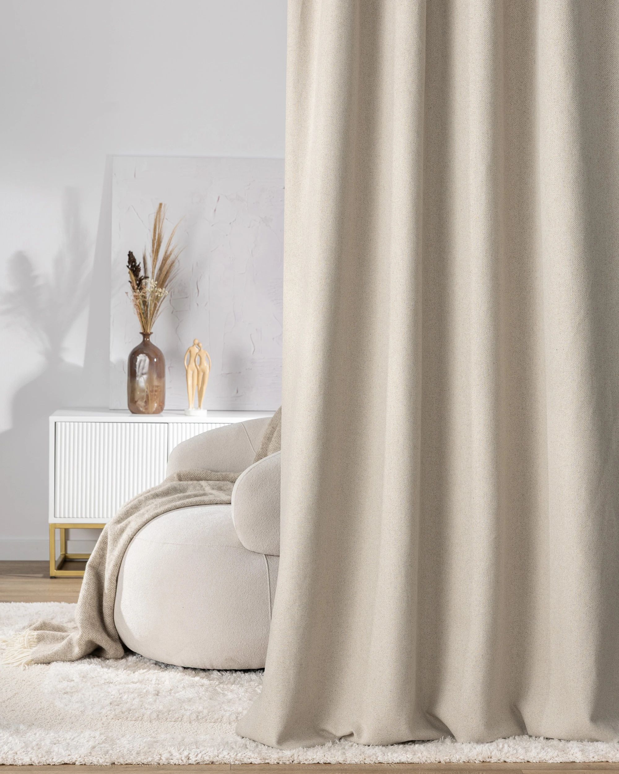 Double pinch pleat curtain colour beige fabric structured (hover)
