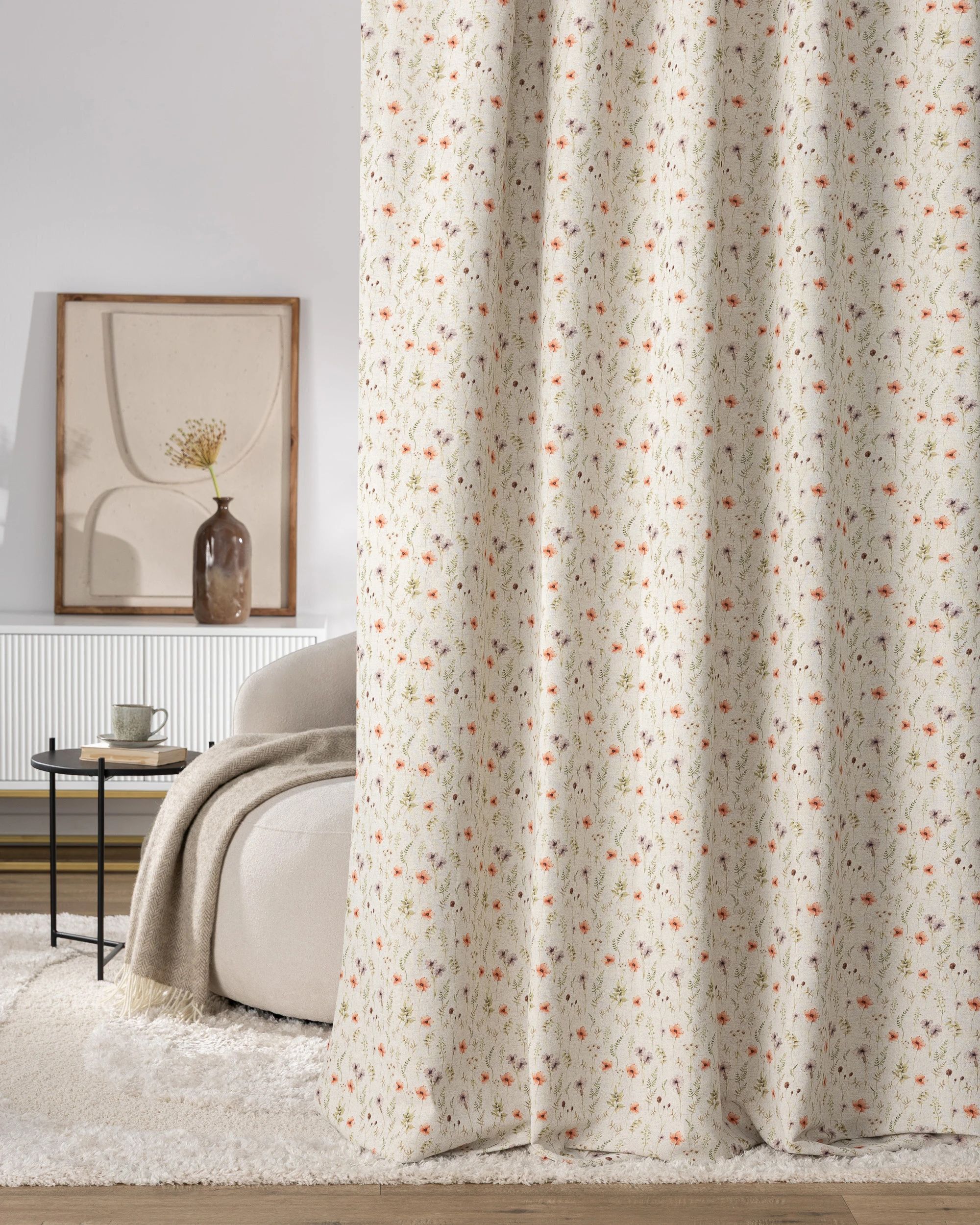 Double pinch pleat curtain colour multicolour fabric structured, patterned (hover)