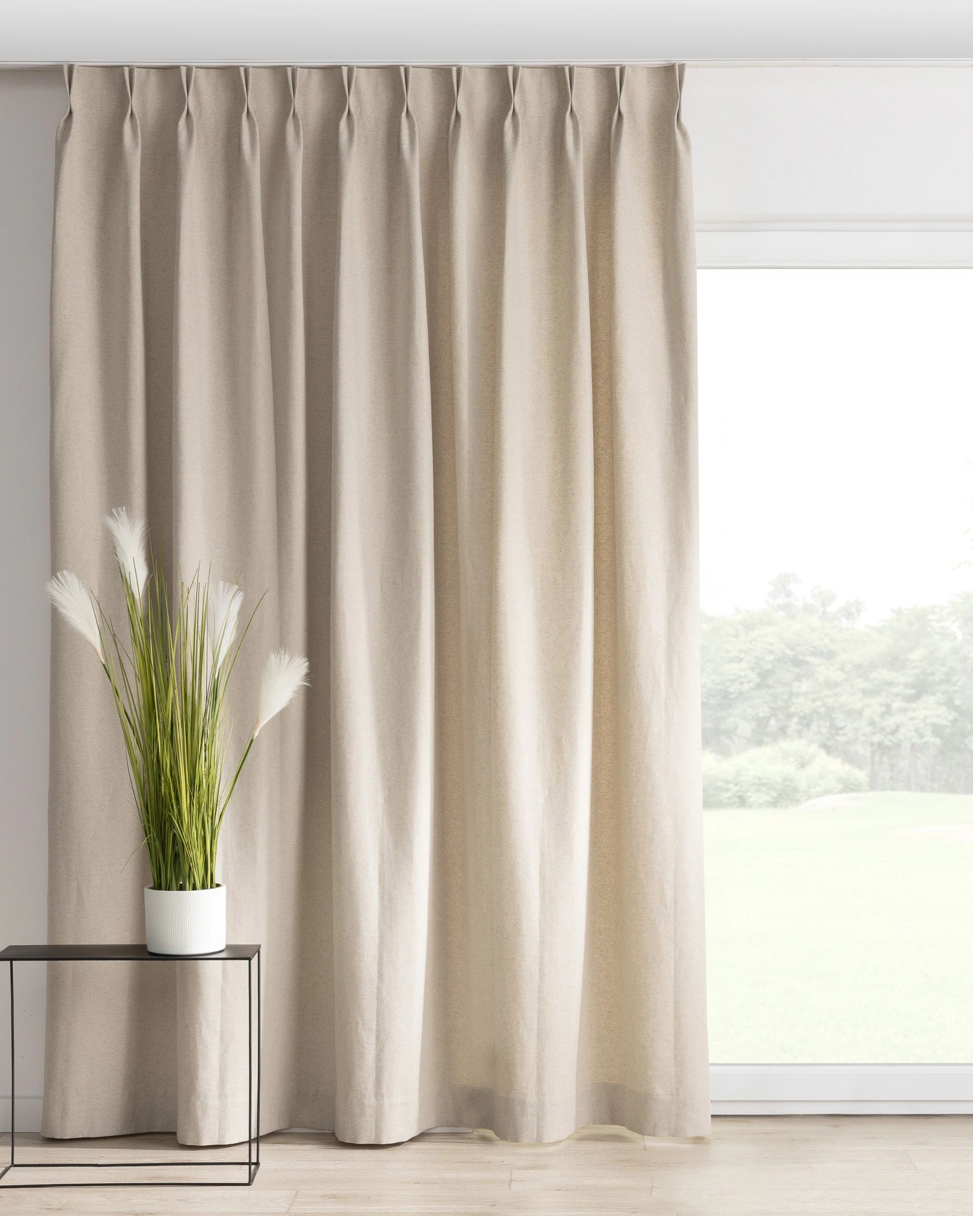 Double pinch pleat curtain colour beige fabric structured
