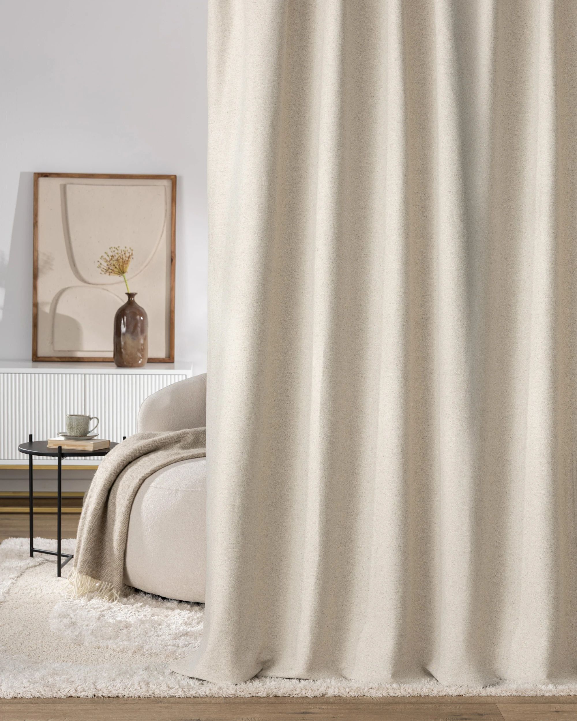 Double pinch pleat curtain colour beige fabric structured (hover)