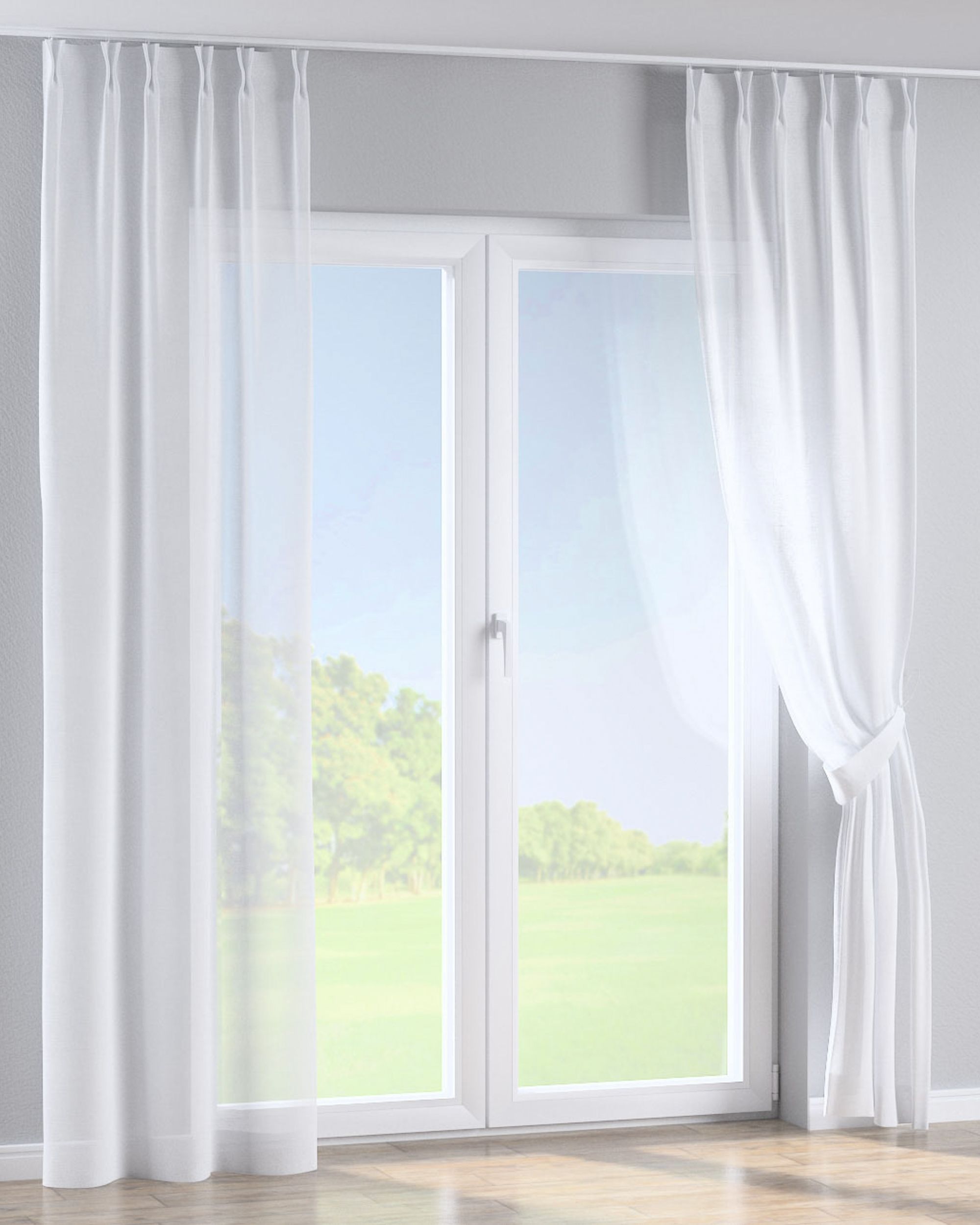 Double pinch pleat curtain colour white fabric semi-sheer, structured (hover)
