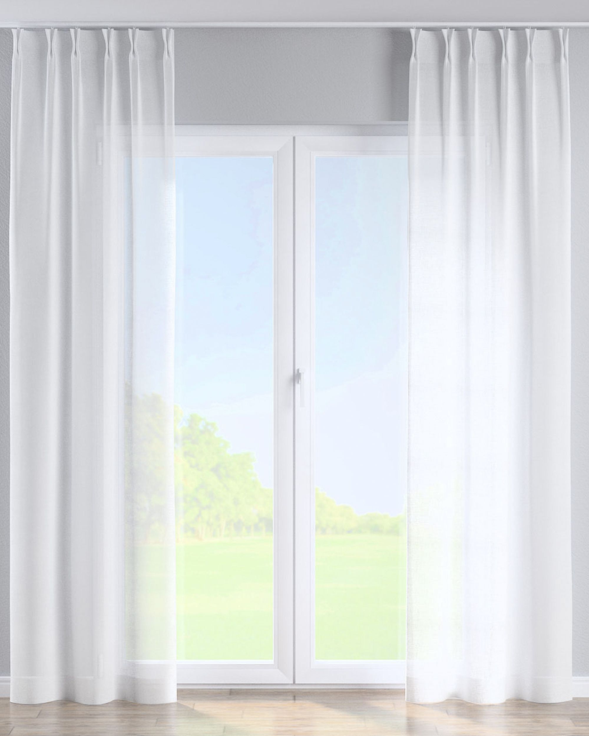Double pinch pleat curtain colour cream fabric semi-sheer, structured