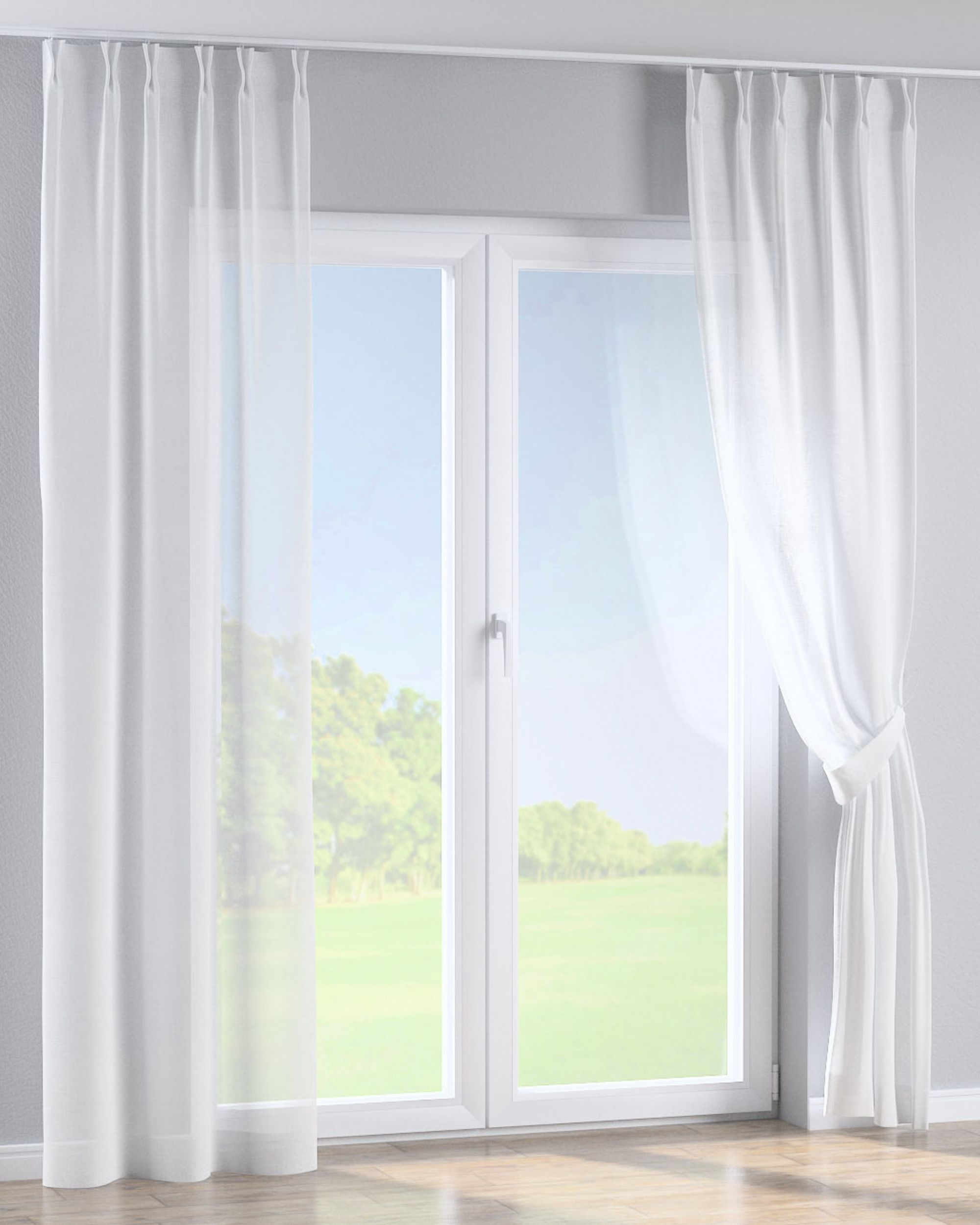 Double pinch pleat curtain colour cream fabric semi-sheer, structured (hover)