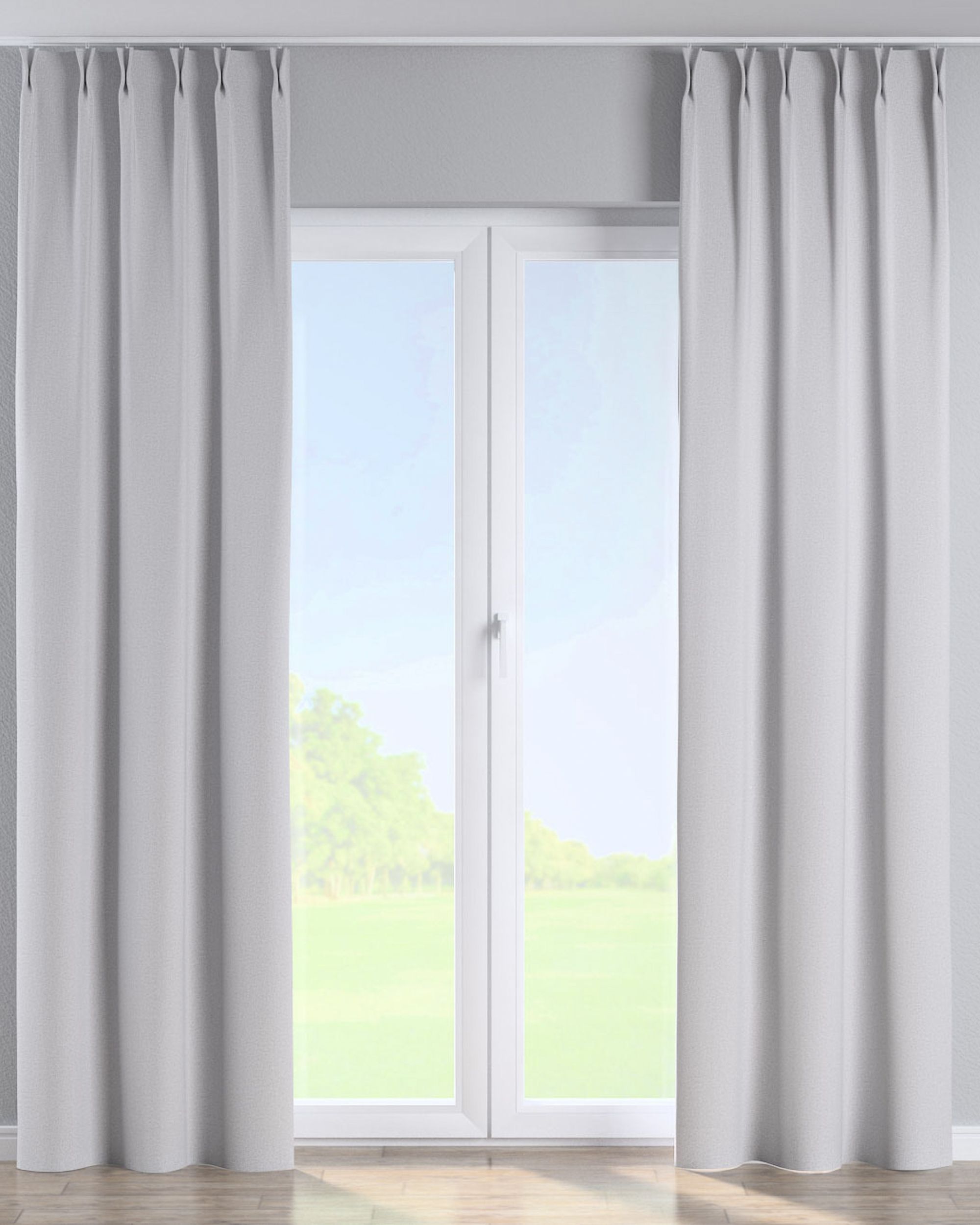 Double pinch pleat curtain colour grey fabric structured, blackout