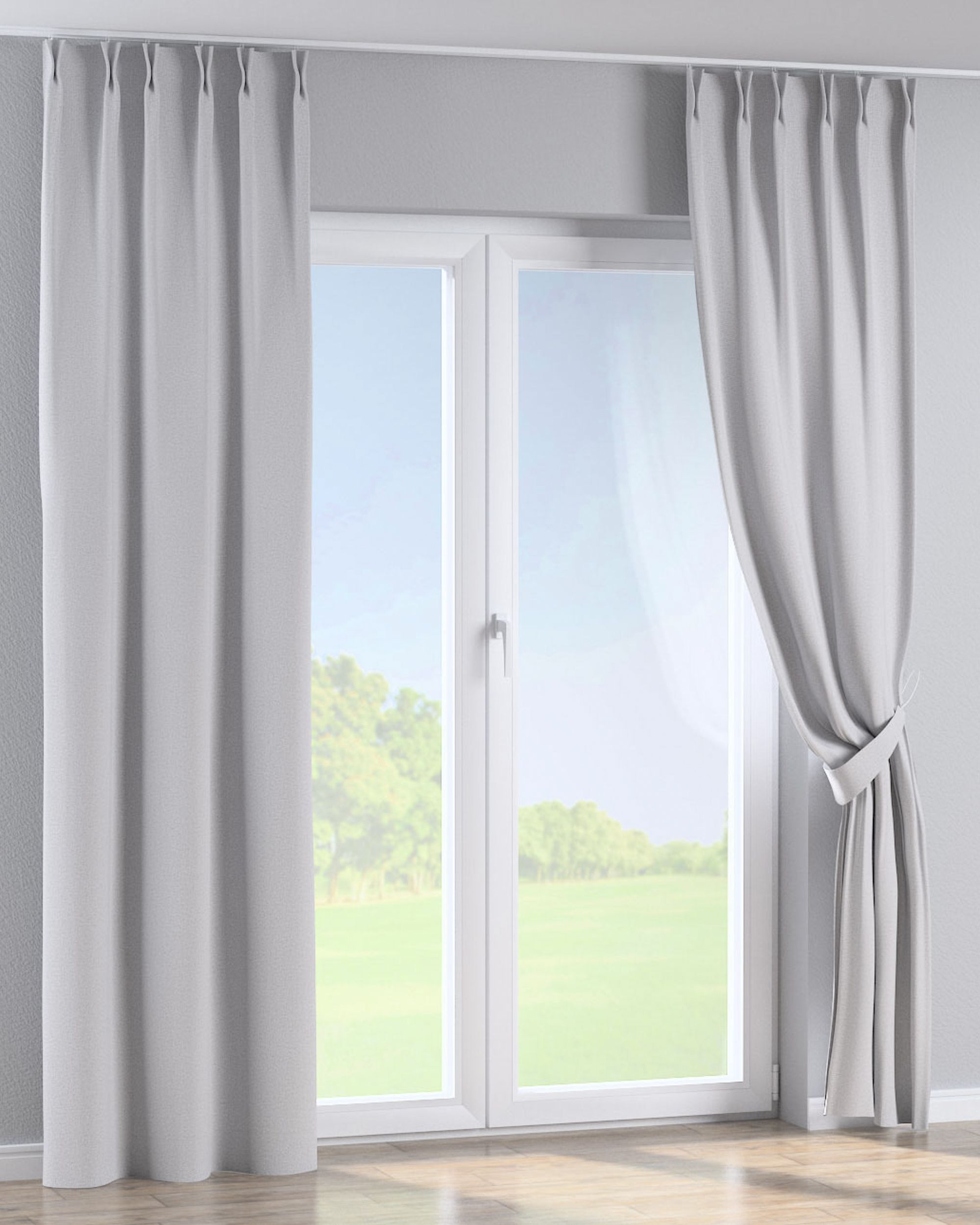 Double pinch pleat curtain colour grey fabric structured, blackout (hover)