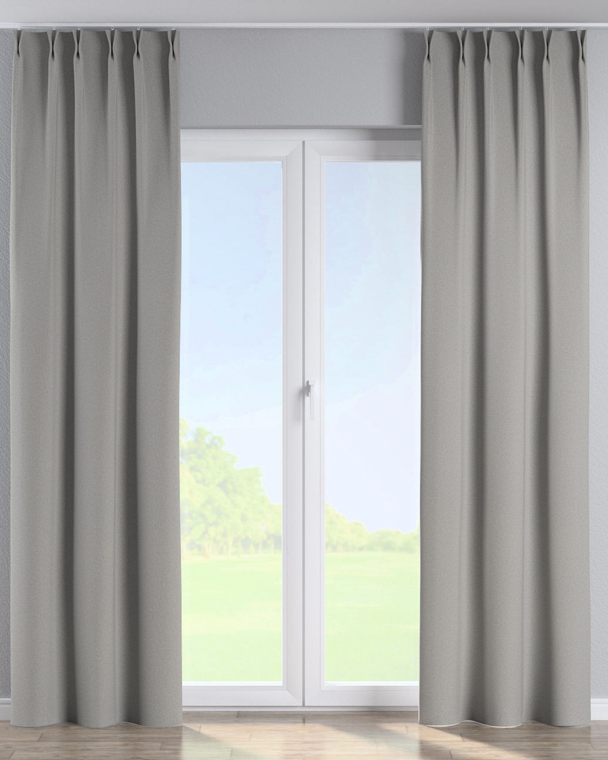 Double pinch pleat curtain colour grey fabric structured, blackout