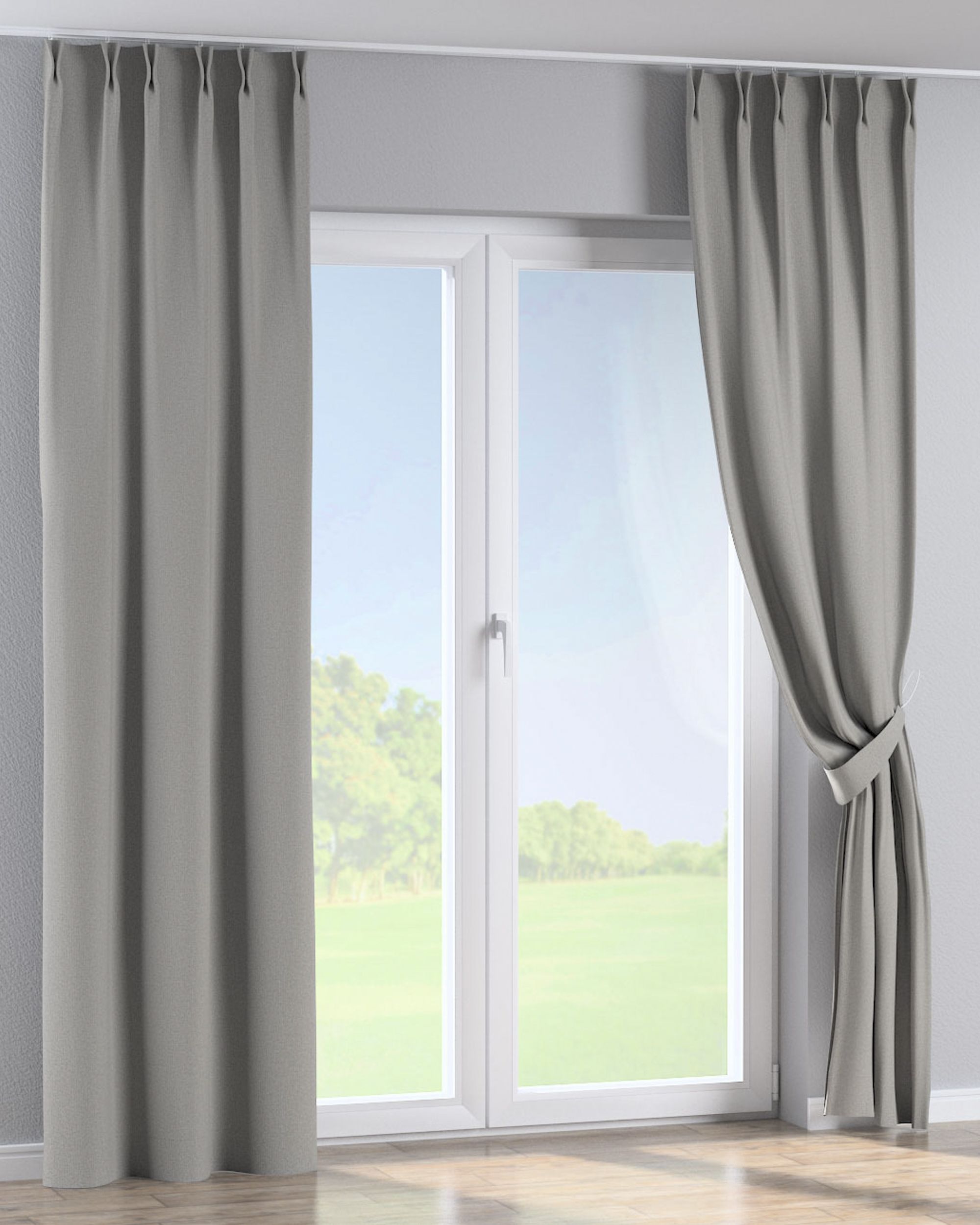Double pinch pleat curtain colour grey fabric structured, blackout (hover)