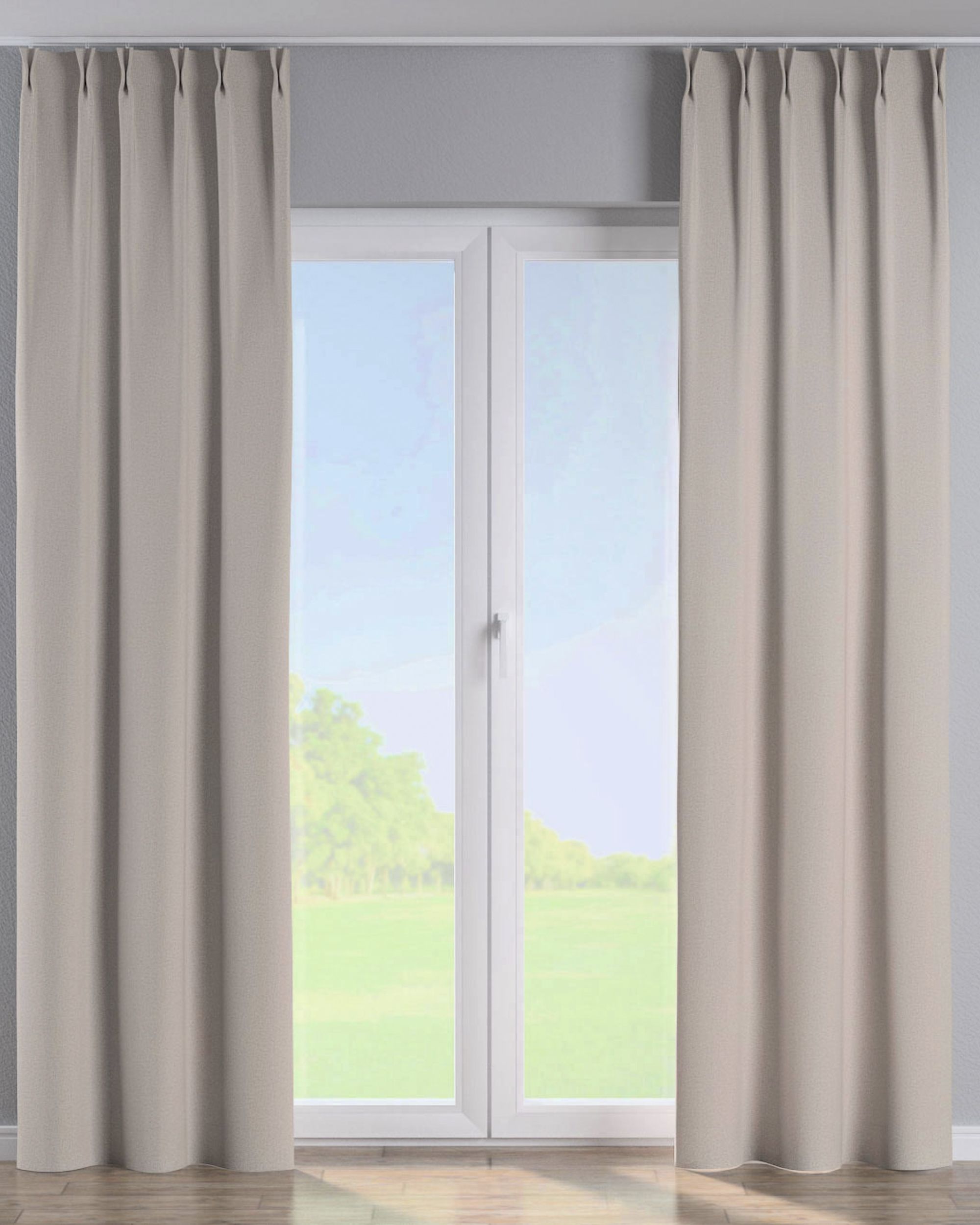 Double pinch pleat curtain colour beige fabric blackout