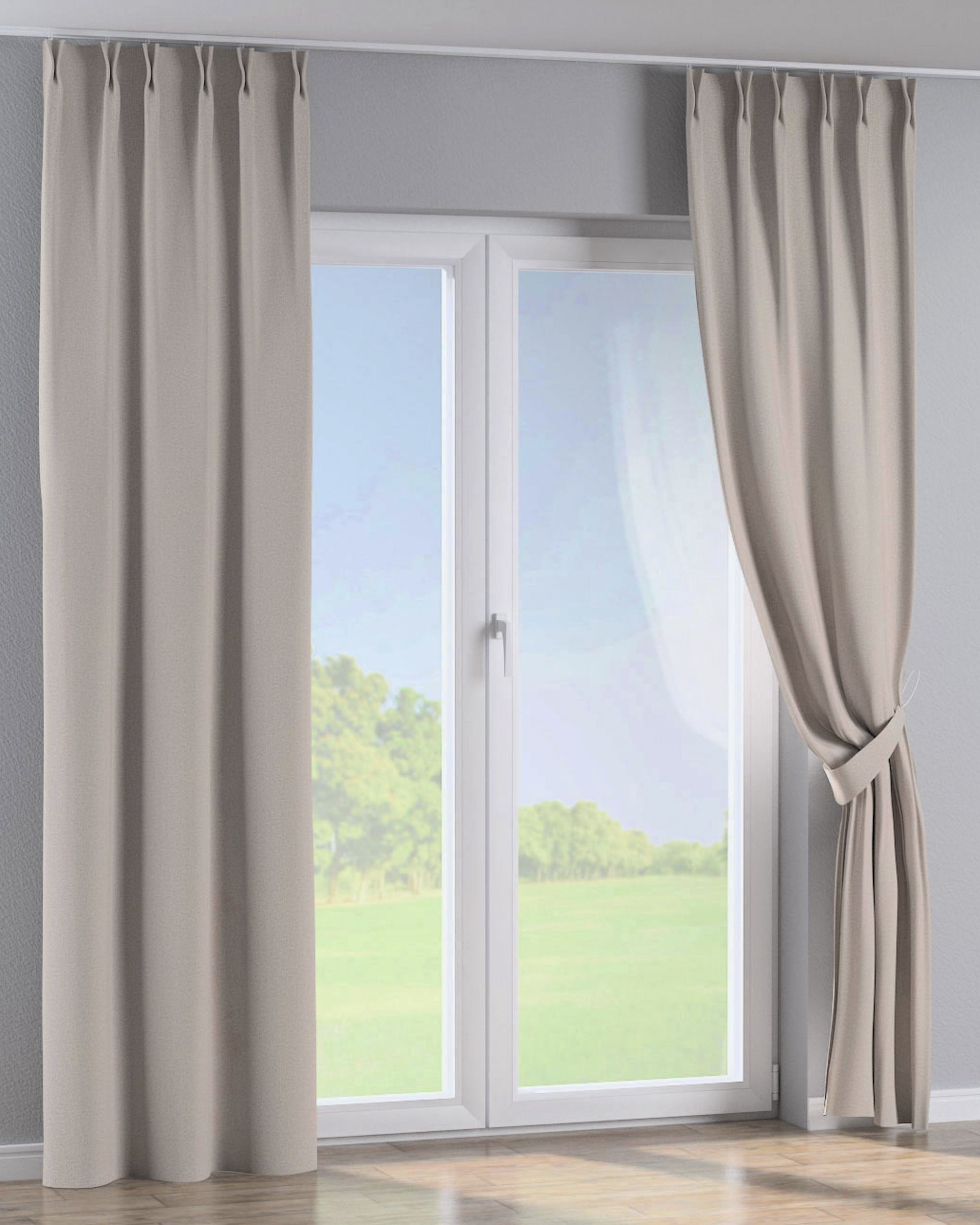 Double pinch pleat curtain colour beige fabric blackout (hover)