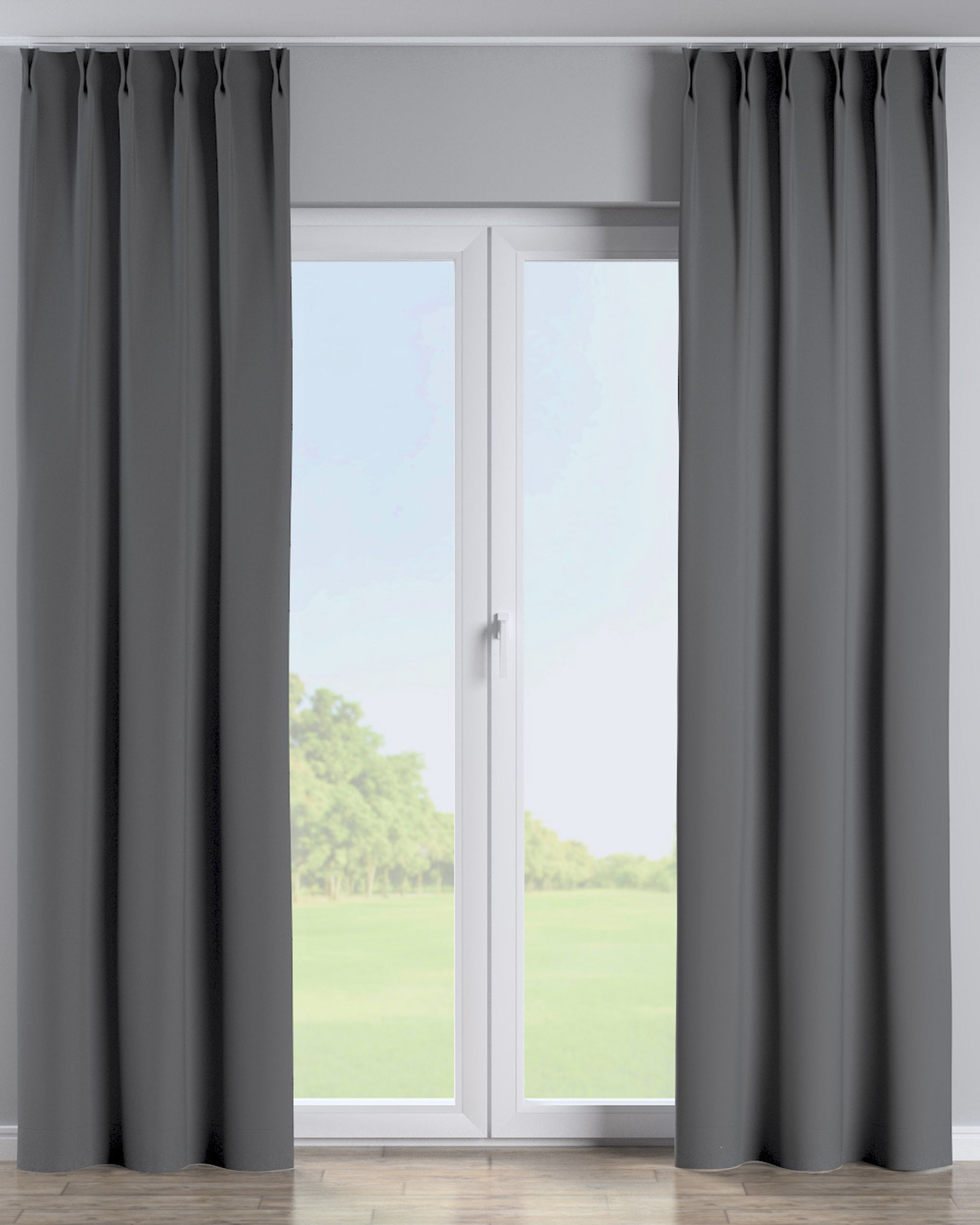 Double pinch pleat curtain colour black fabric blackout