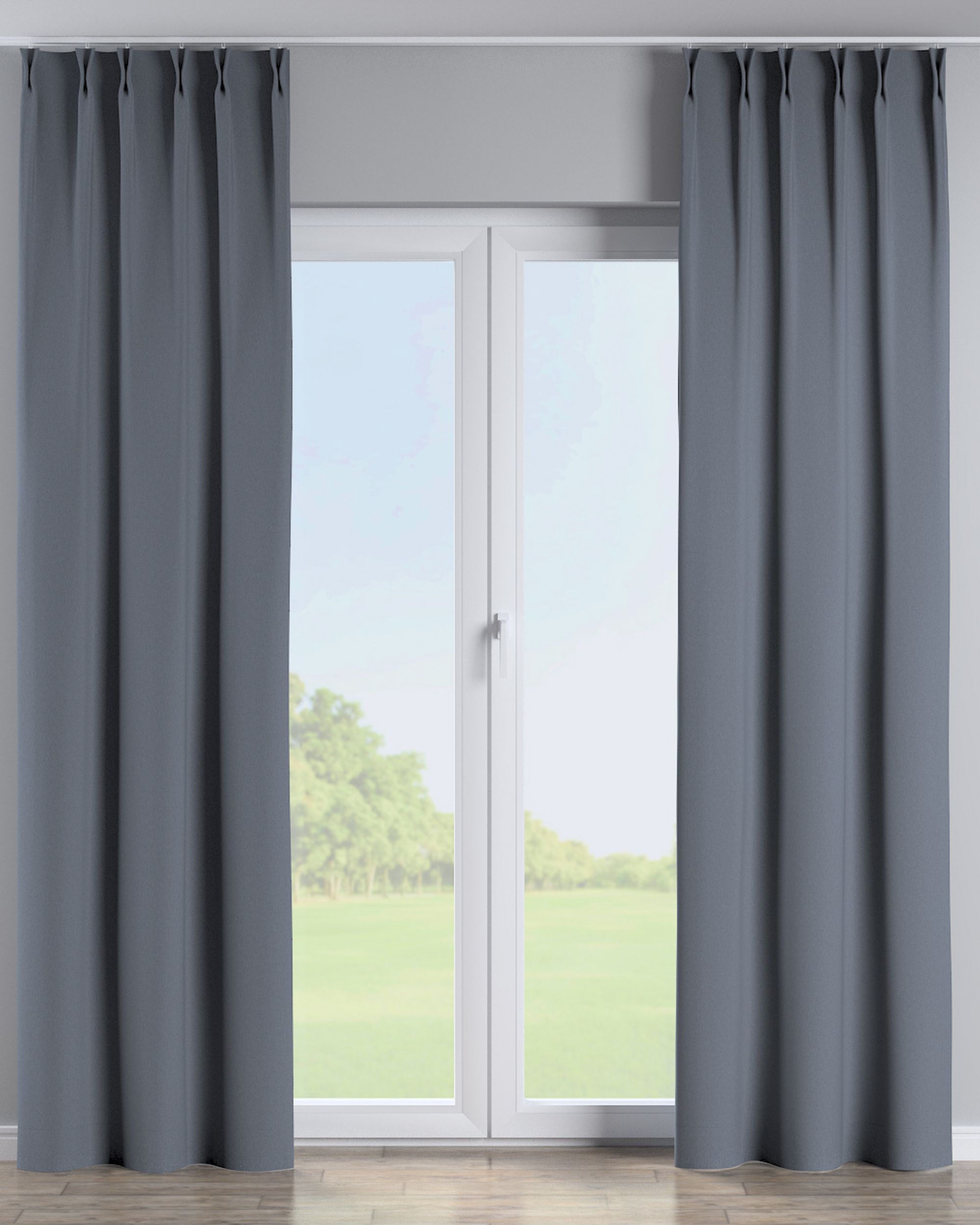 Double pinch pleat curtain colour navy blue fabric blackout