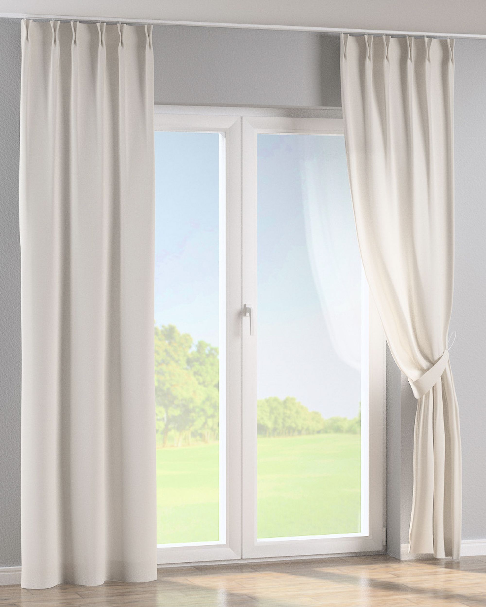 Double pinch pleat curtain colour white fabric semi-sheer, structured (hover)
