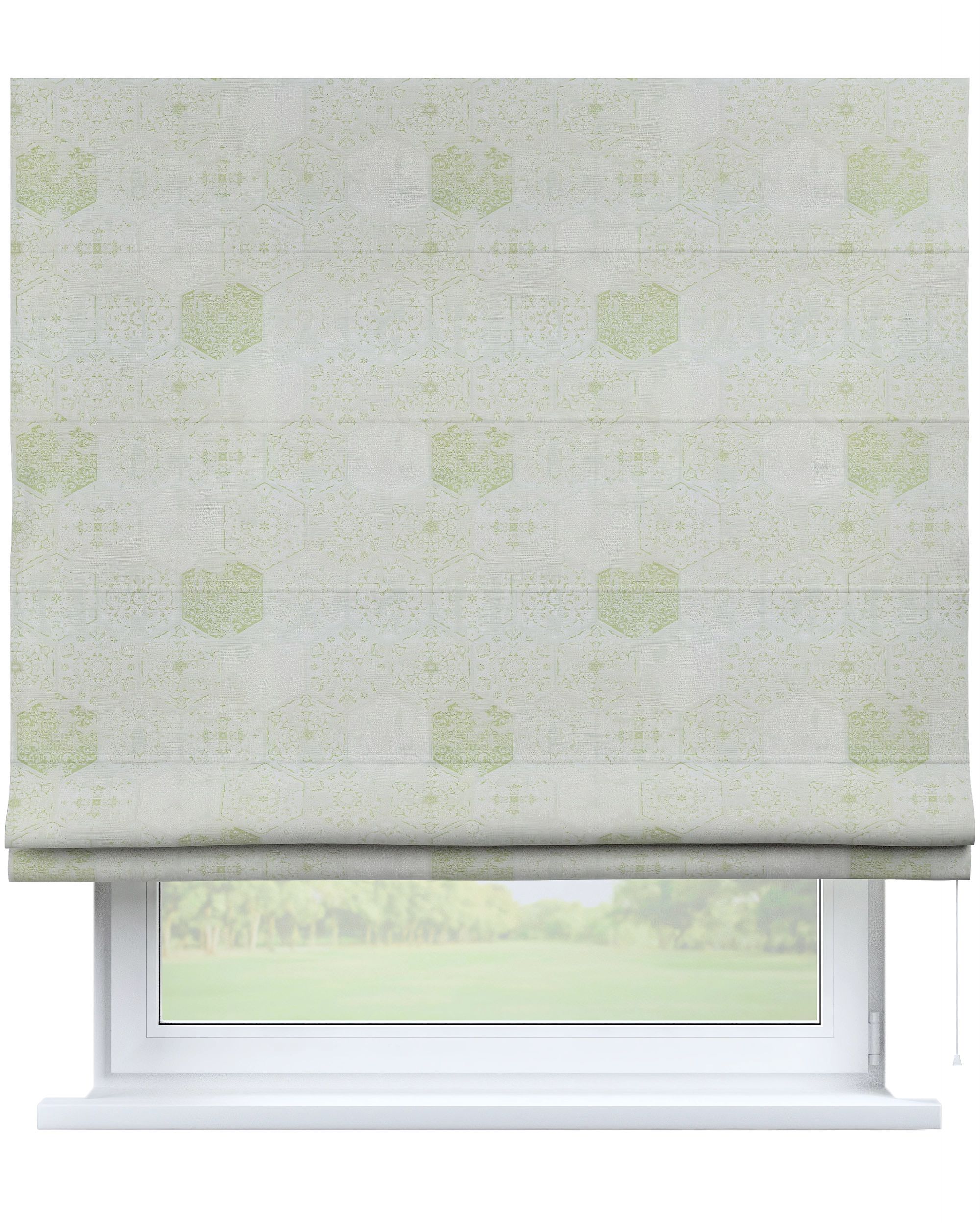 Bari Roman blind colour green fabric gloss, structured, patterned